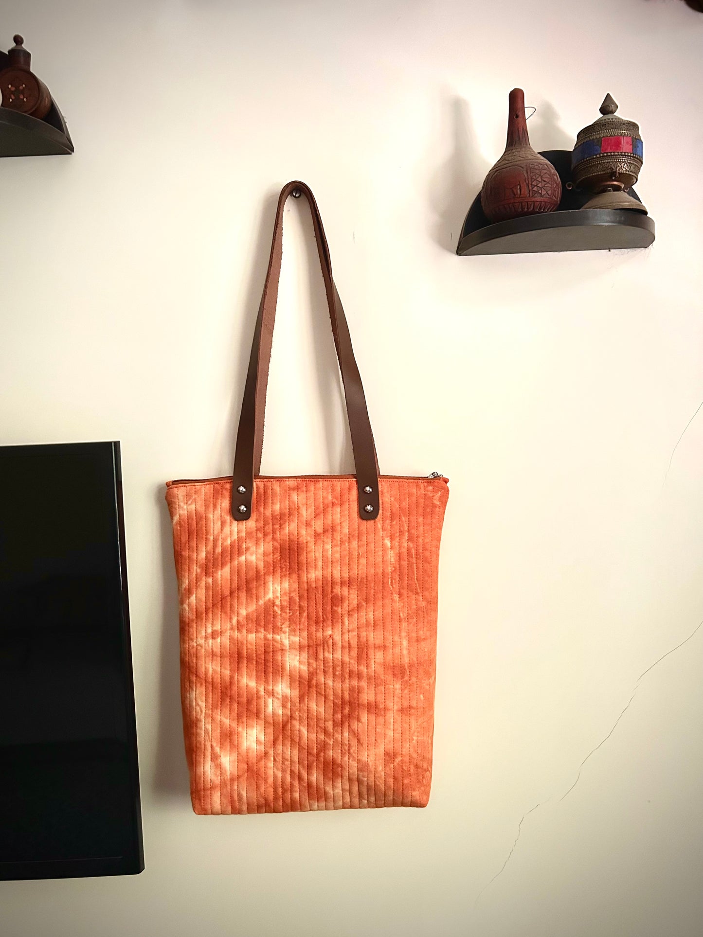 Other side of rust orange tote bag