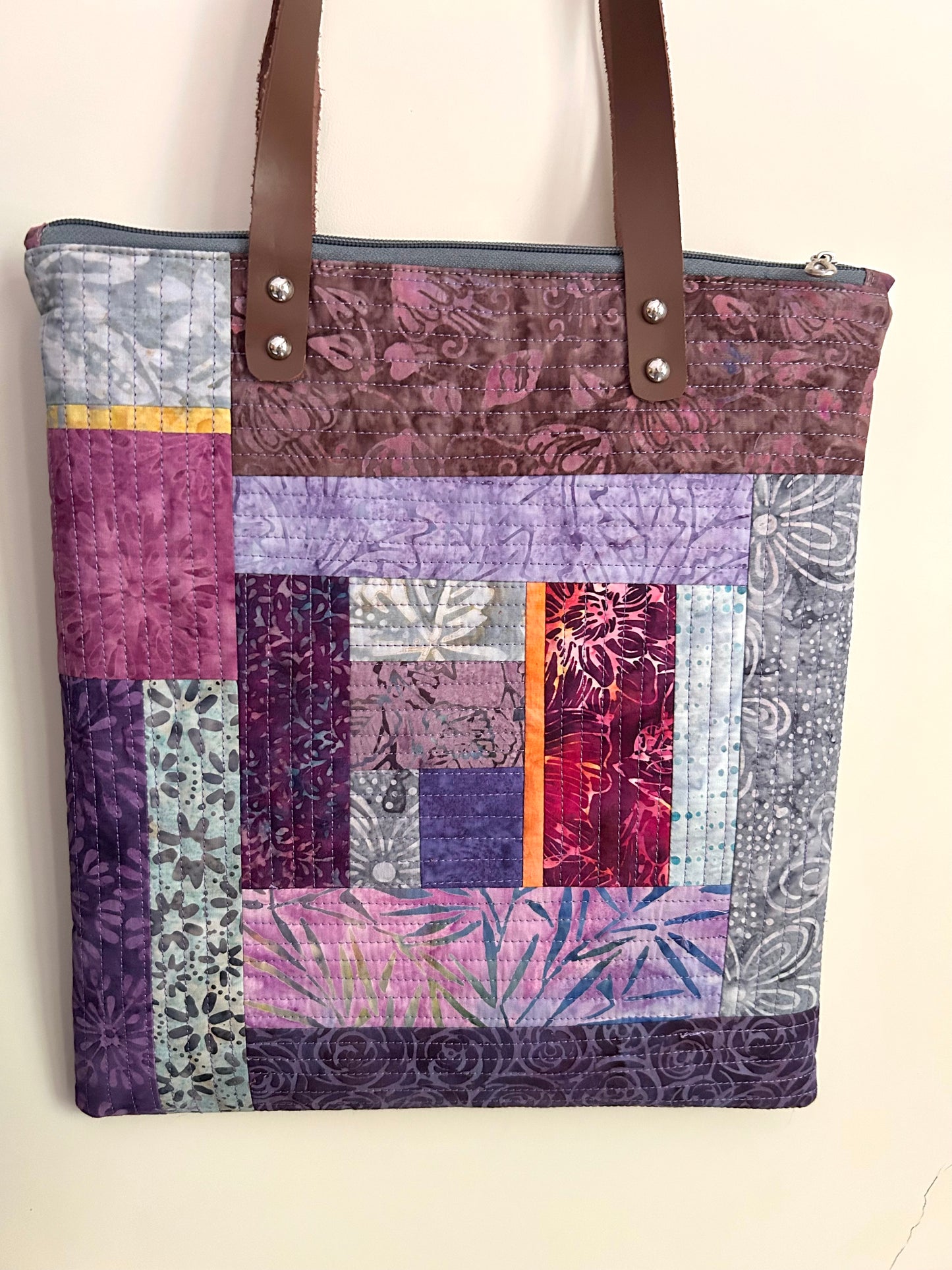 Close up of purple tote bag