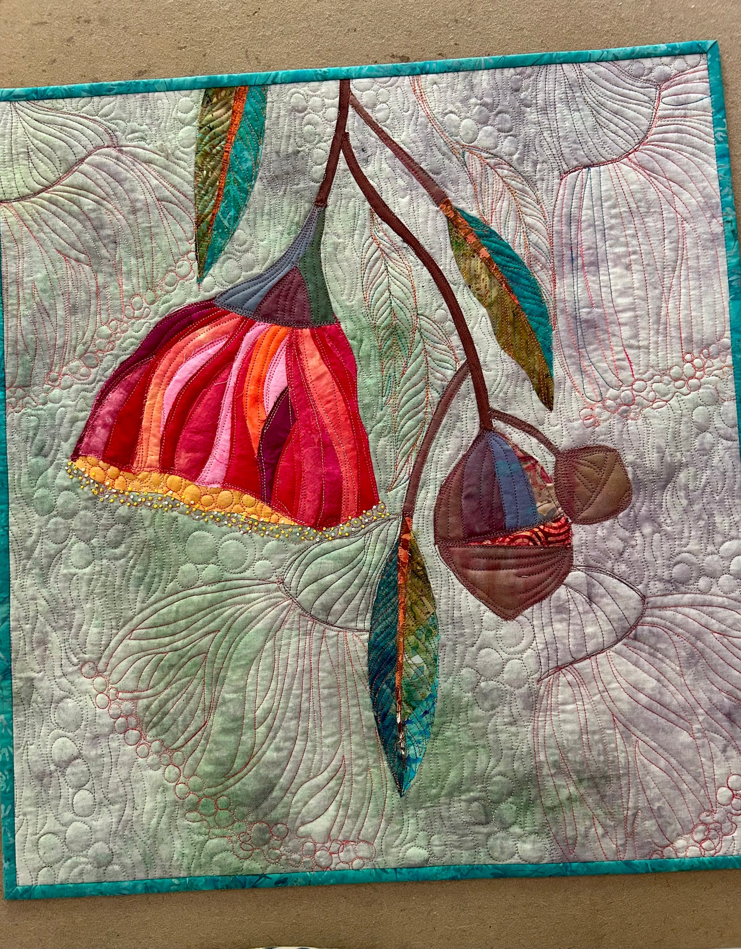 Close up of Australia gum nut flower quilt