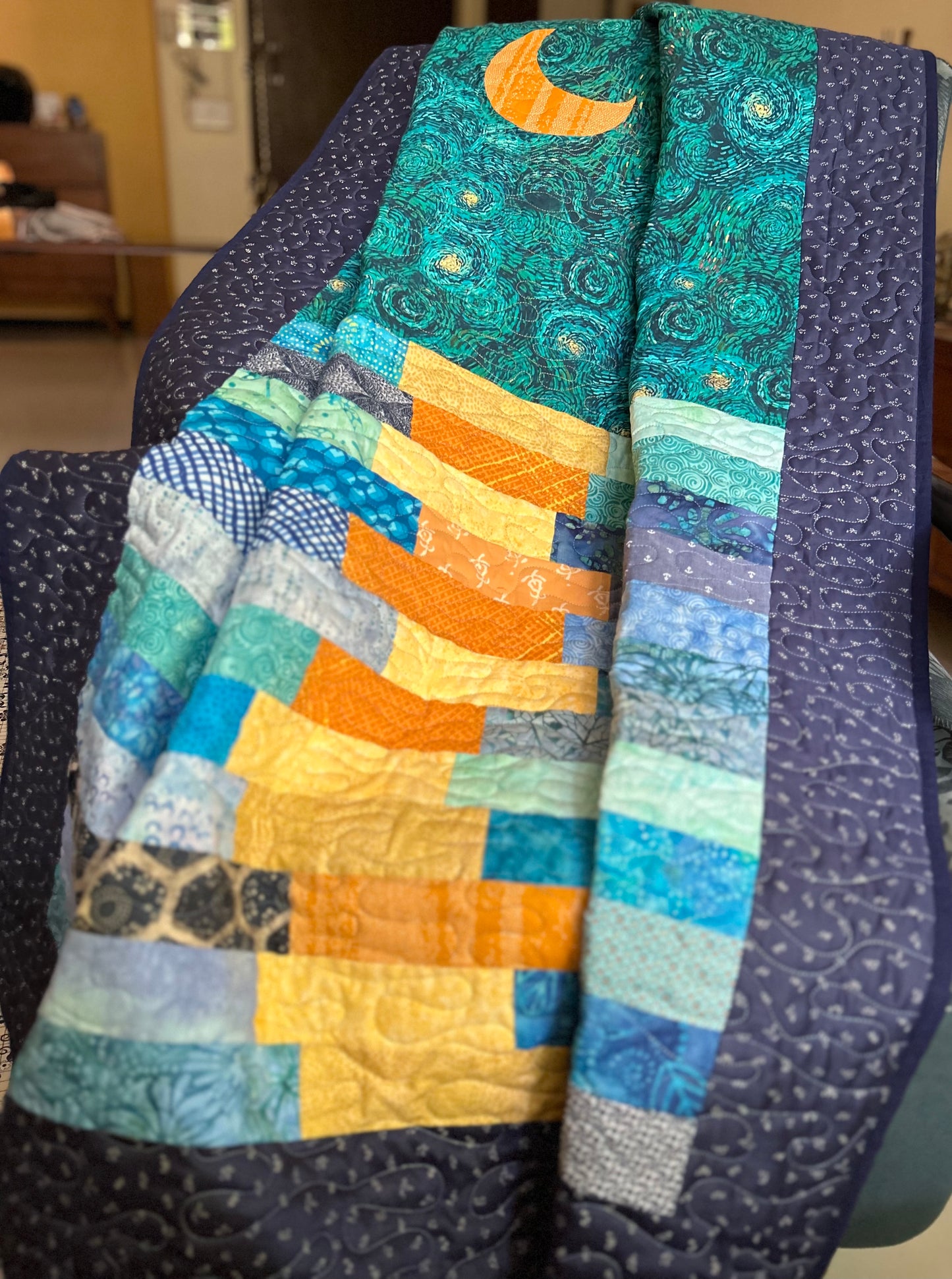Starry night quilt on a chair