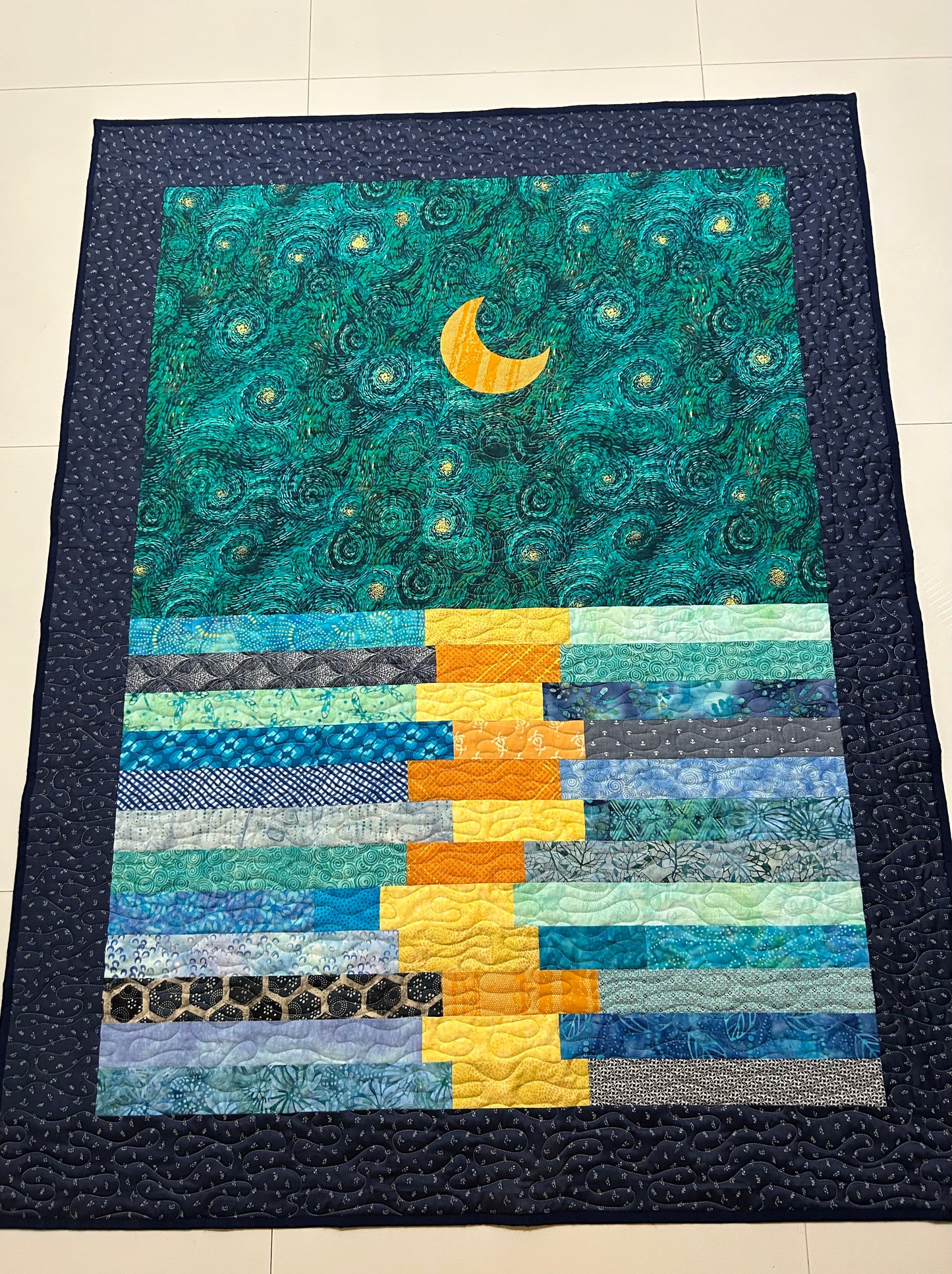 Image showing Van Gogh inspired throw quilt laid on the floor