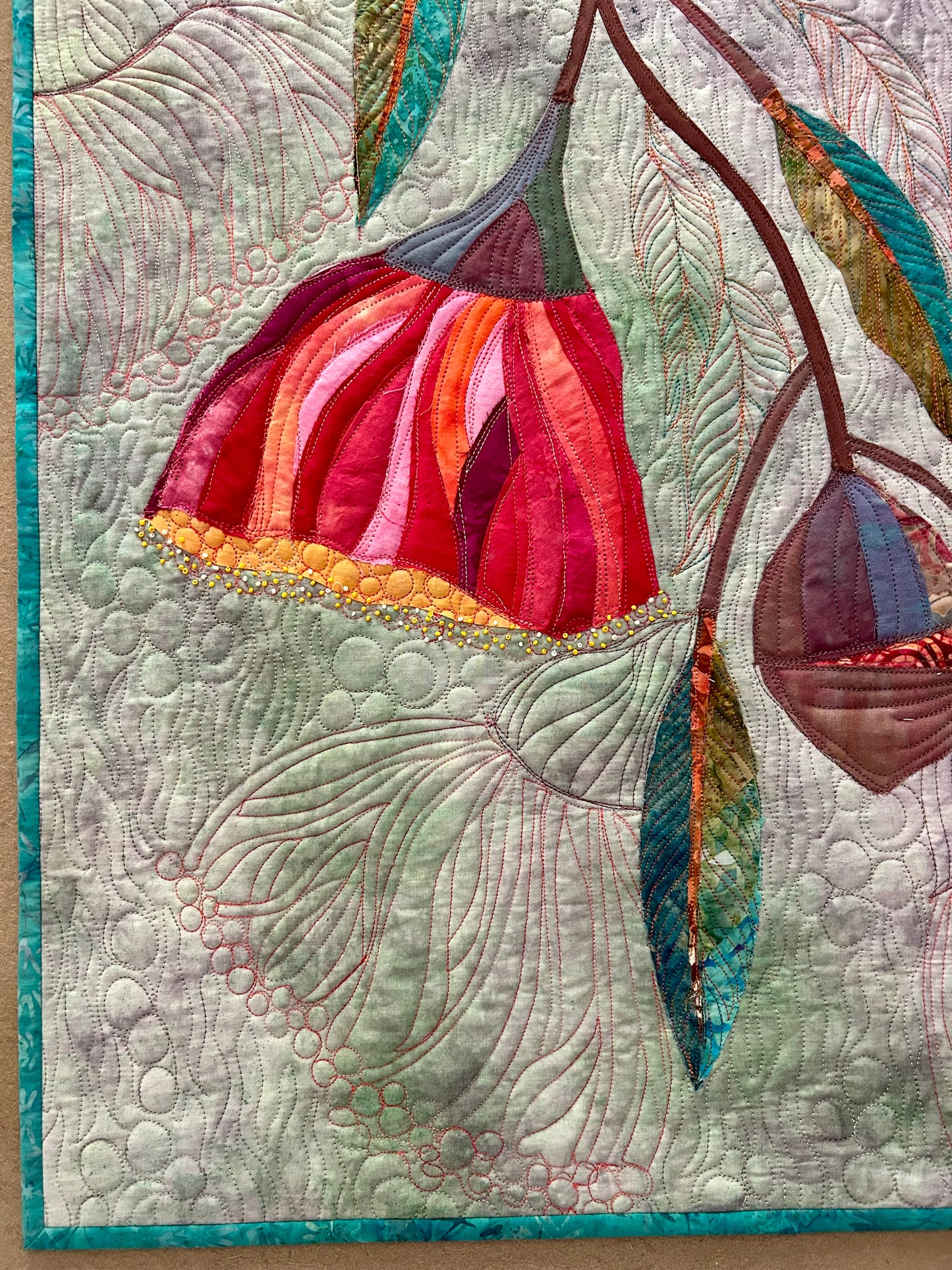 Details of quilting on art quilt