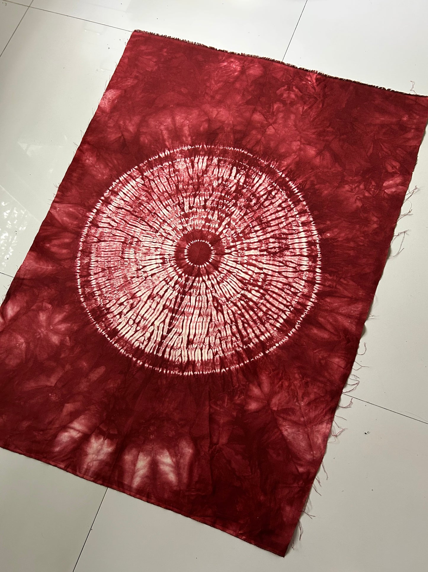 Red maroon contemporary art- Nui Shibori tapestry - Wabi Sani art - Japanese Tie Dye fabric - Japandi wall art - meditation room decor