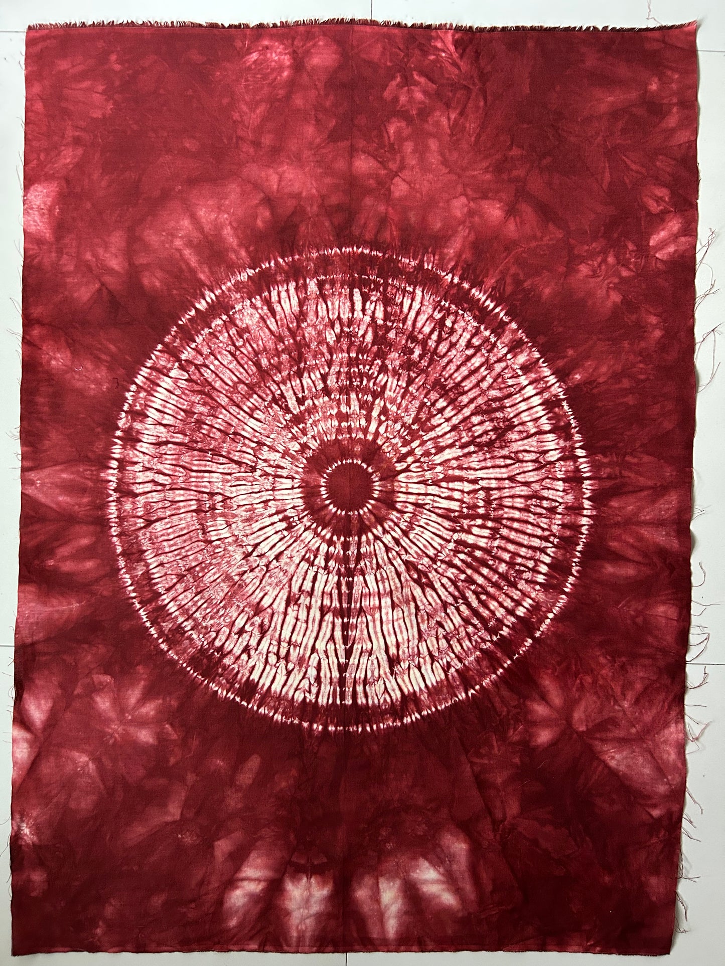 Red maroon contemporary art- Nui Shibori tapestry - Wabi Sani art - Japanese Tie Dye fabric - Japandi wall art - meditation room decor