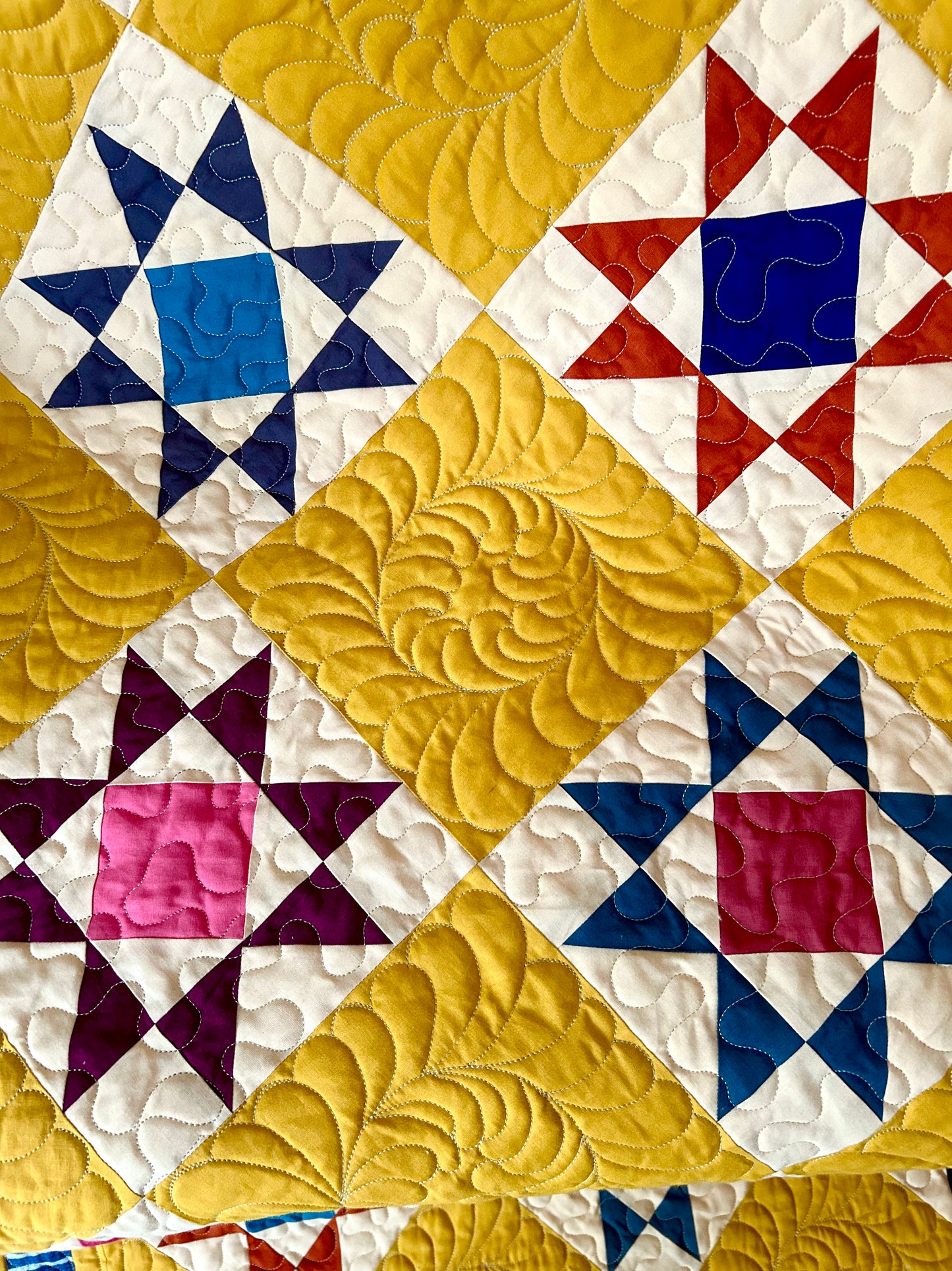 Mustard Reproduction Quilt | Handmade Homemade Throw Quilt | Colorful Patchwork Quilt | Geometric Cotton Quilt | 59 x 71