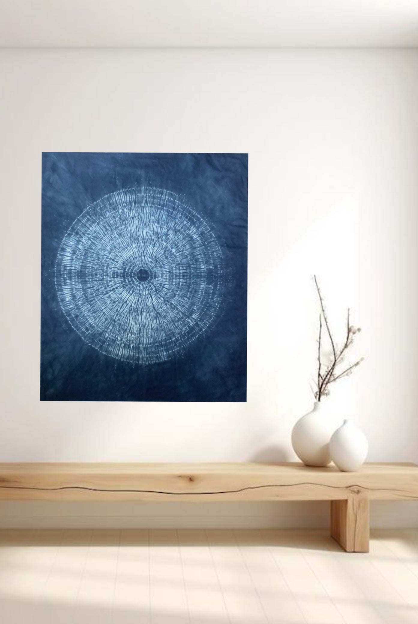 Nui Shibori Indigo tapestry | Japanese Tie Dye Fiber wall Art | blue contemporary Wall Hanging | Ready to Frame or Hang | Japandi interior