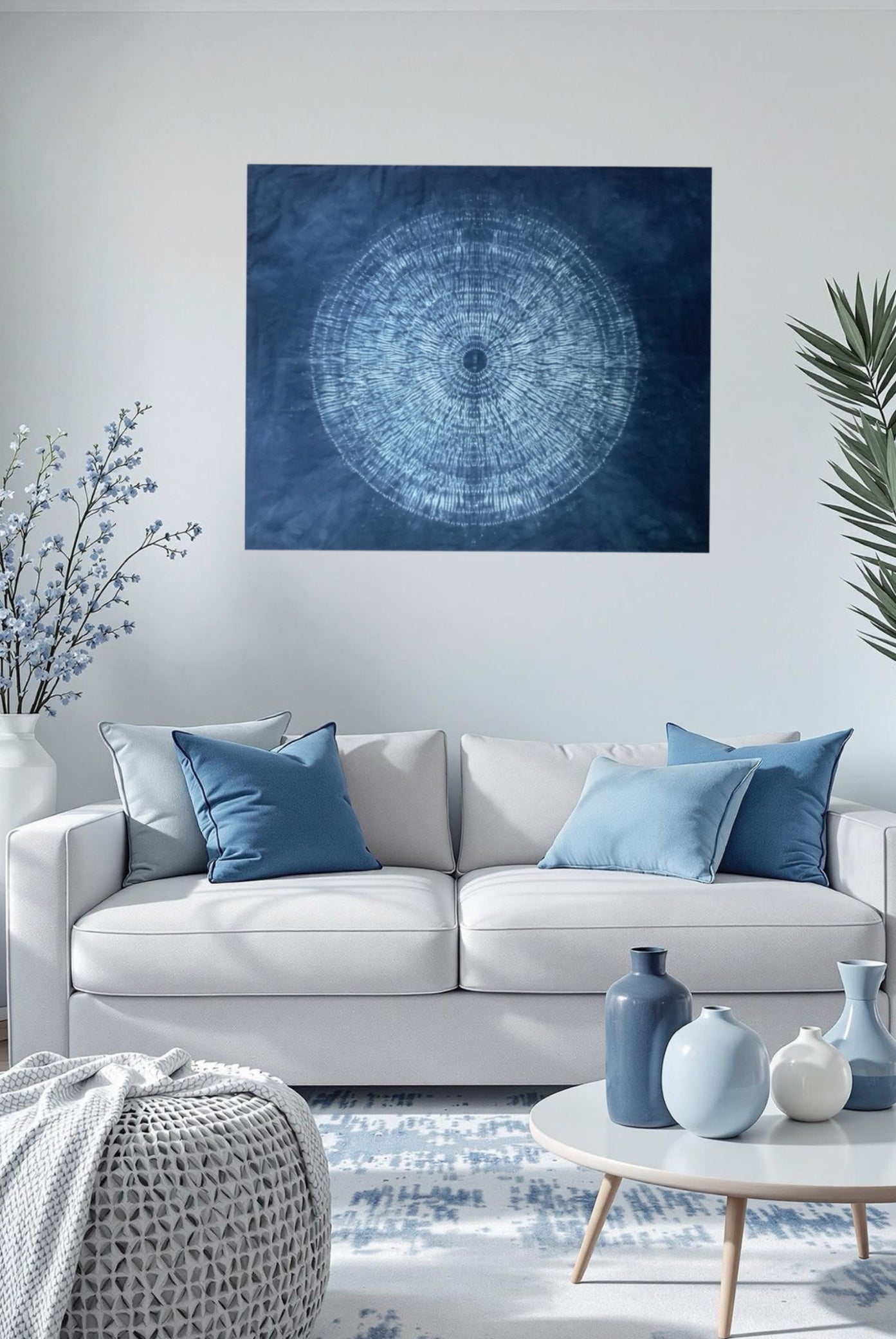 Nui Shibori Indigo tapestry | Japanese Tie Dye Fiber wall Art | blue contemporary Wall Hanging | Ready to Frame or Hang | Japandi interior