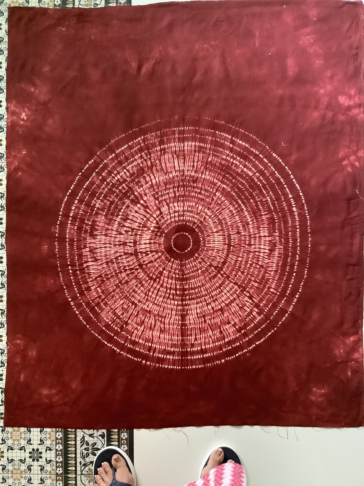 Red maroon contemporary art- Nui Shibori tapestry -Japanese Tie Dye Fiber wall Art - Japandi interior- meditation room decor