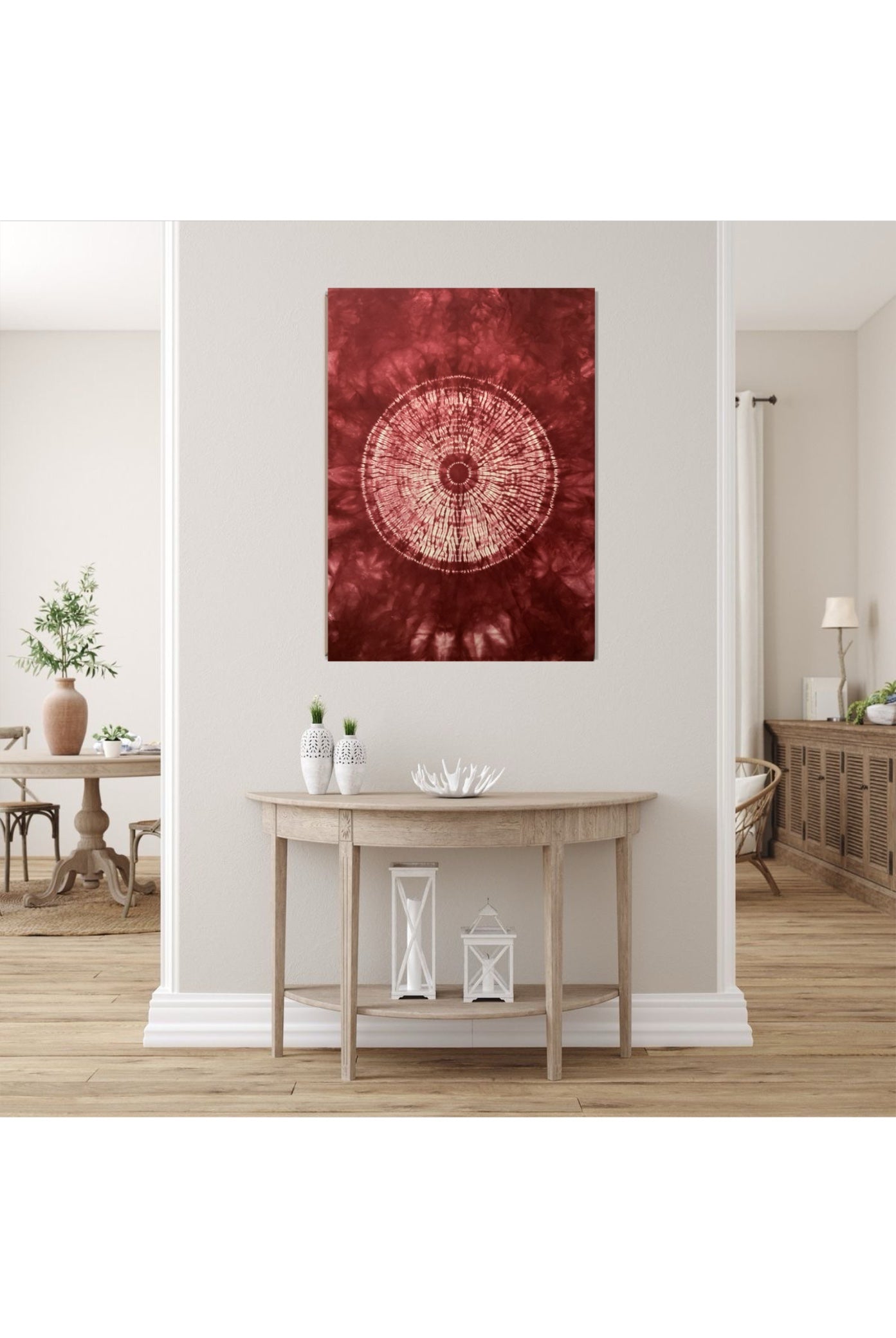 Red maroon contemporary art- Nui Shibori tapestry - Wabi Sani art - Japanese Tie Dye fabric - Japandi wall art - meditation room decor