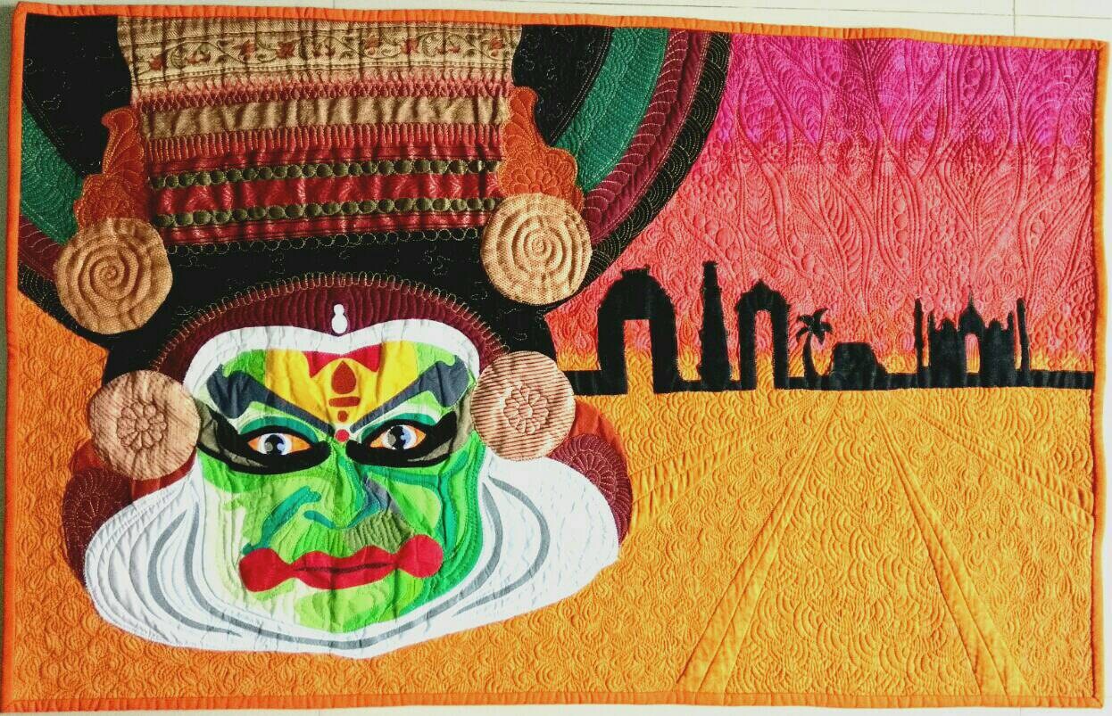 Kathakali quilt wall hanging full front view.