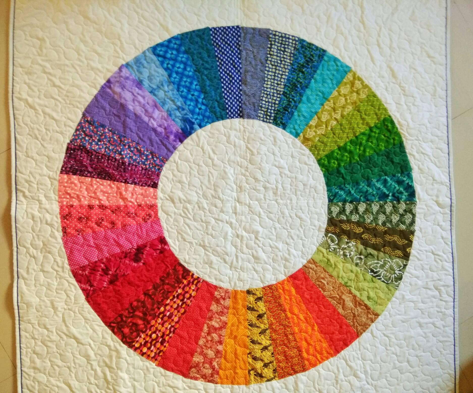 Close-up of colorful patchwork quilt blocks
