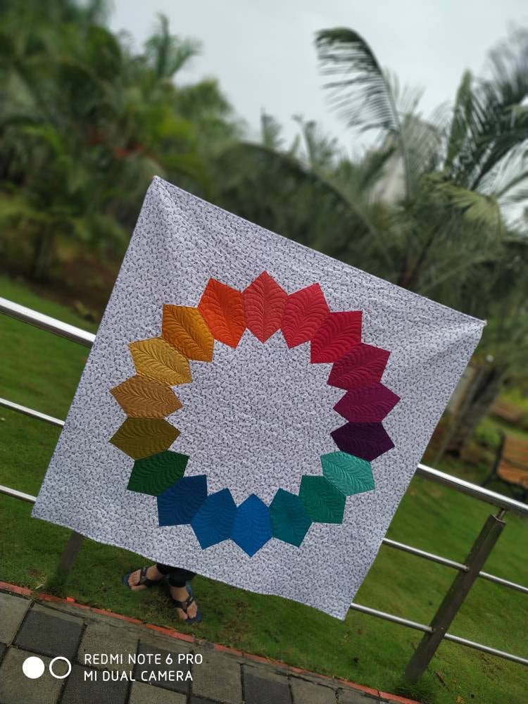 Modern Ombre Throw Quilt – colorful lap quilt in rainbow gradient.