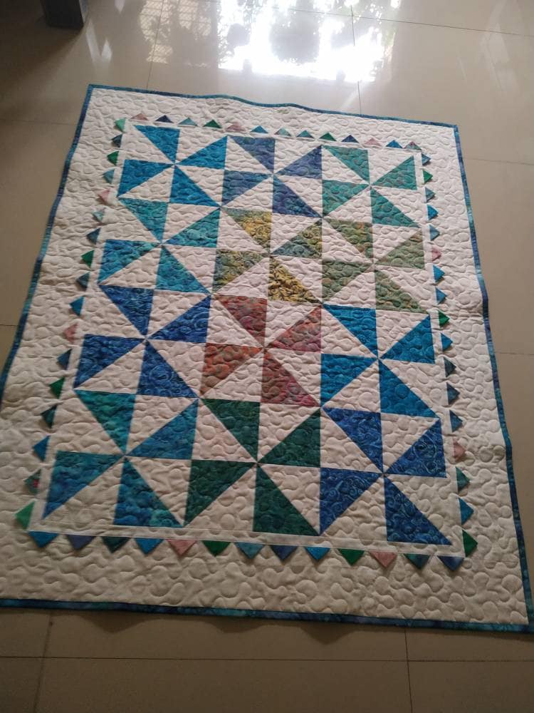 Bali Batik Made Pinwheel Baby Quilt | Handmade Patchwork Quilt, Lap Quilt, First Birthday Gift