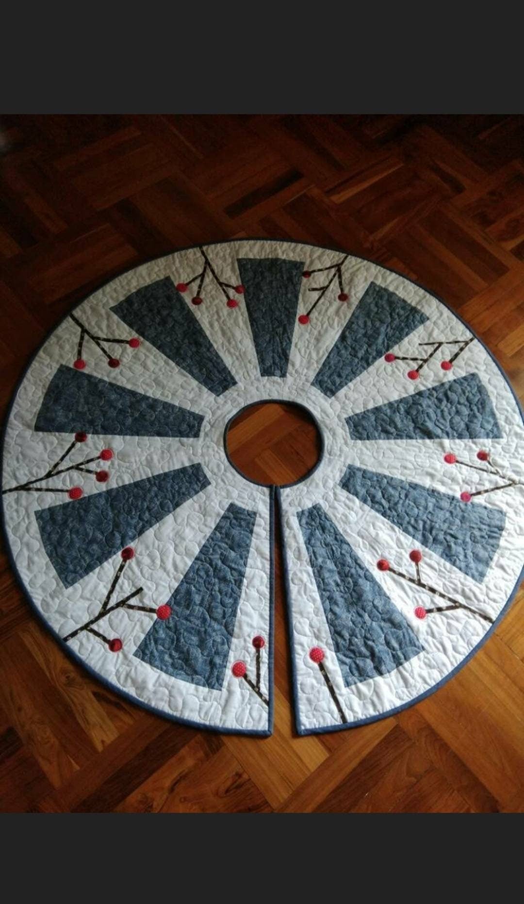 Christmas tree skirt quilt laid flat