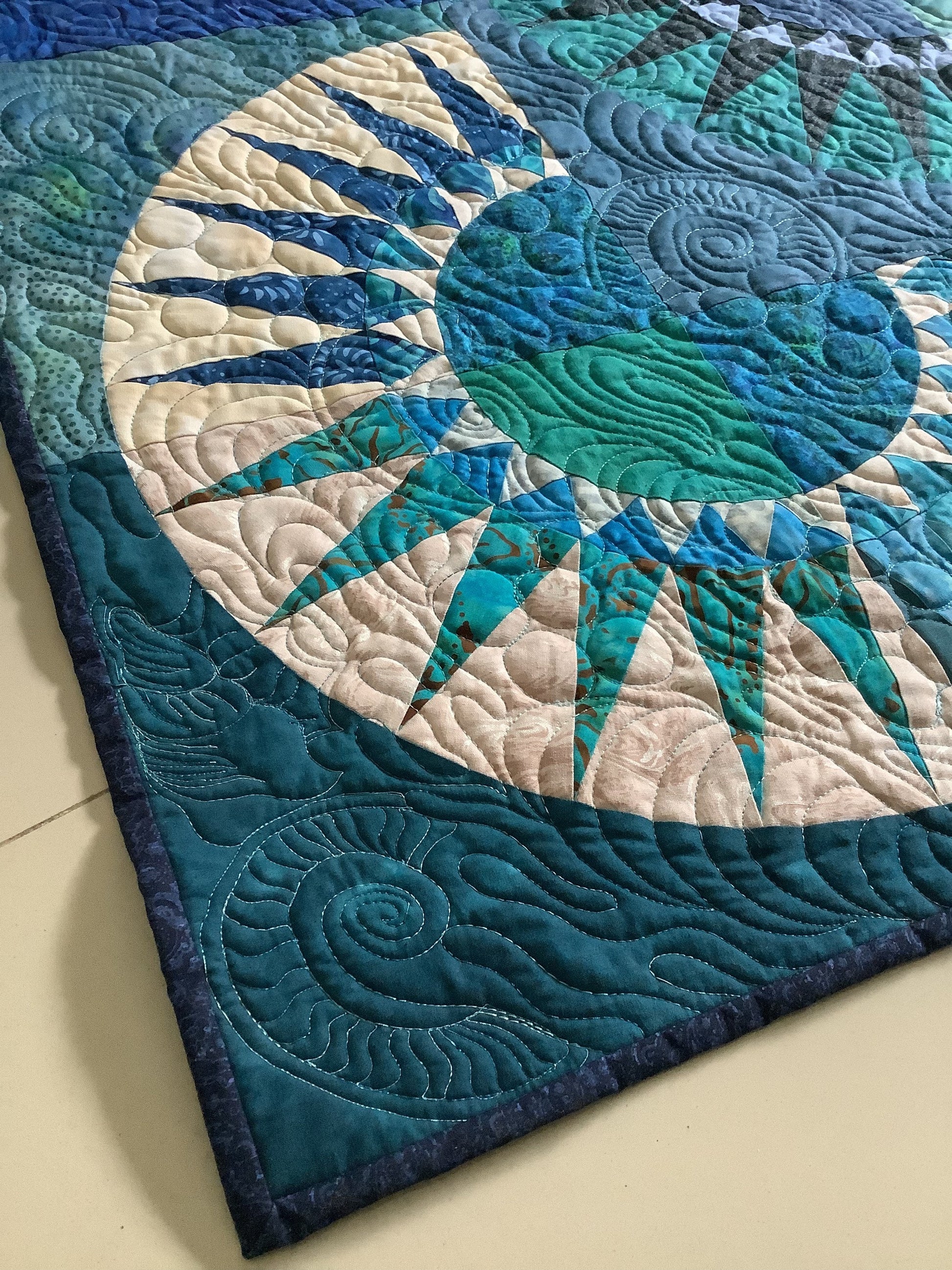 One of the corner of quilt showing quilting details