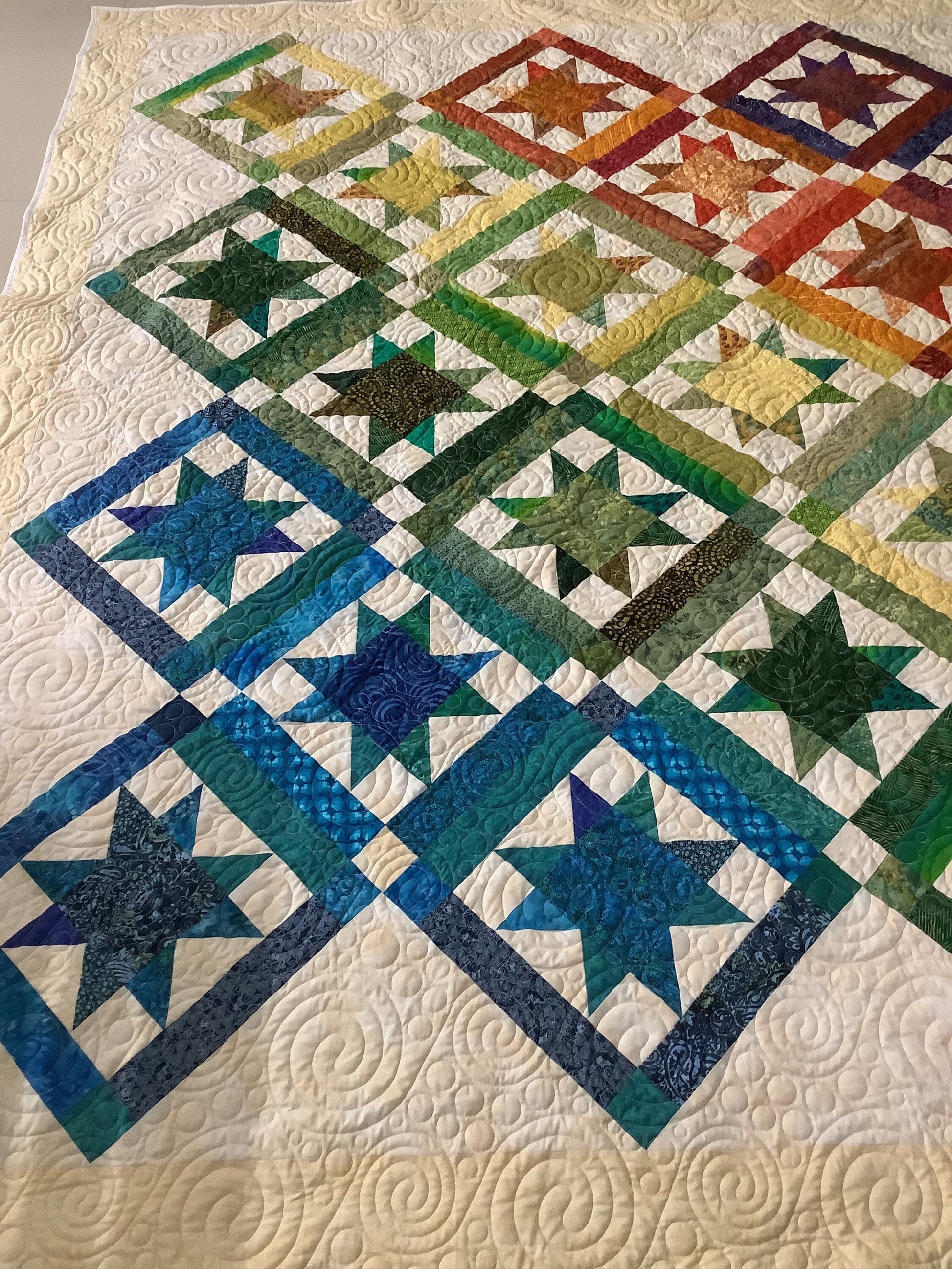 Rainbow Colour blocks on rainbow queen size quilt