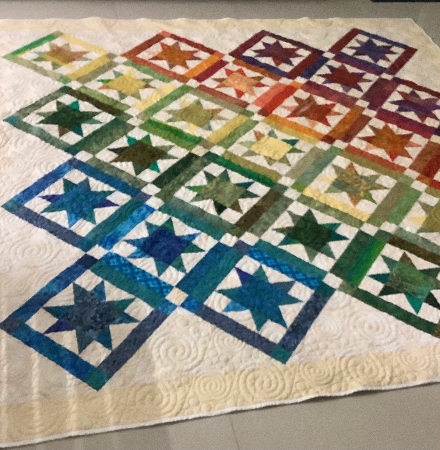 Vibrant Rainbow Queen Size Quilt - Handmade Batik Fabric Transition Quilt - Ideal Gift for Couples, Anniversaries, or Christmas