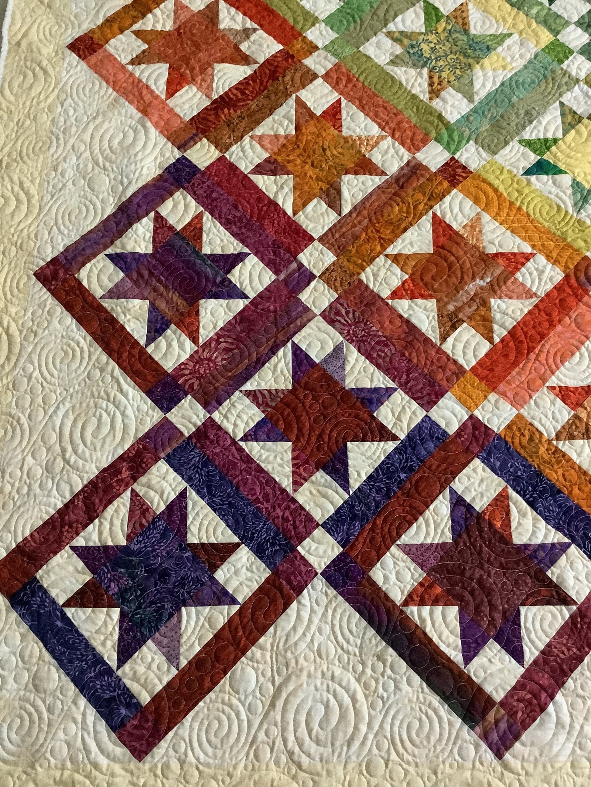 Close up of blocks in one orn of the quilt