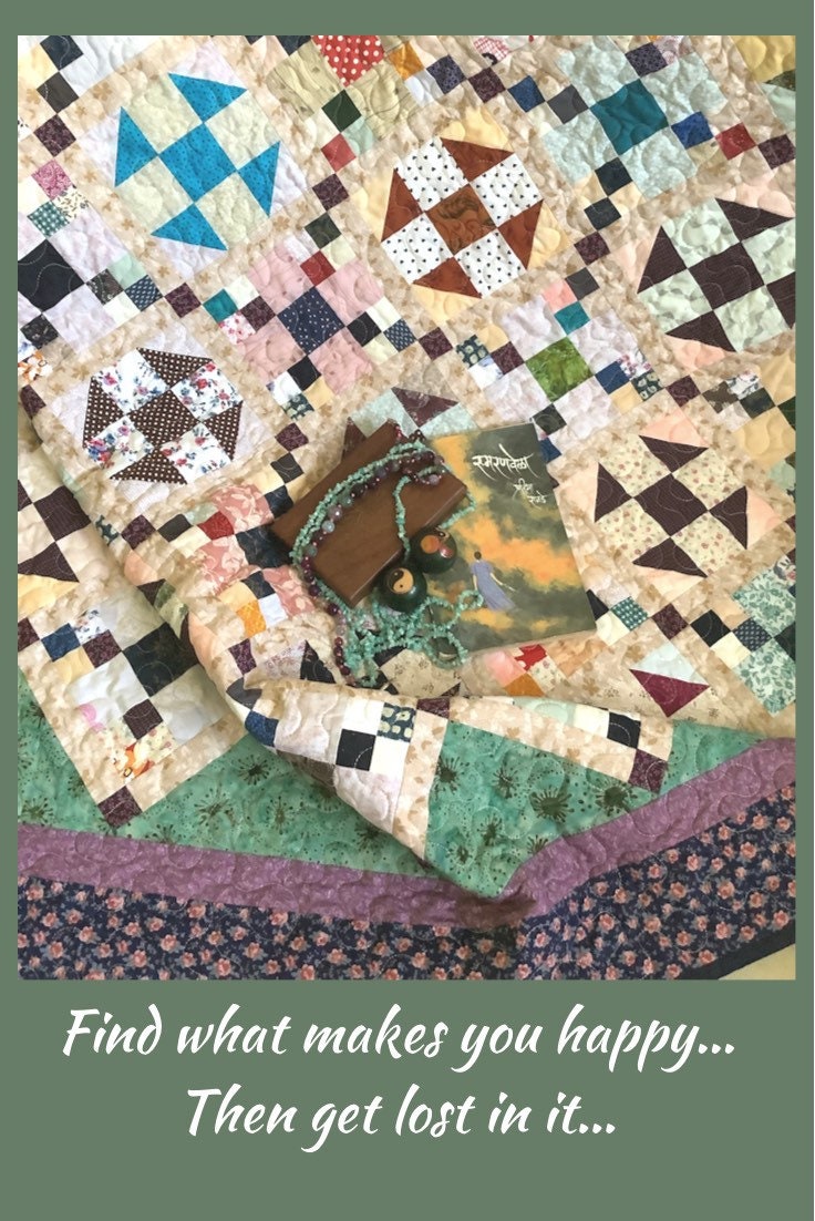 Close up of blocks on queen quilt