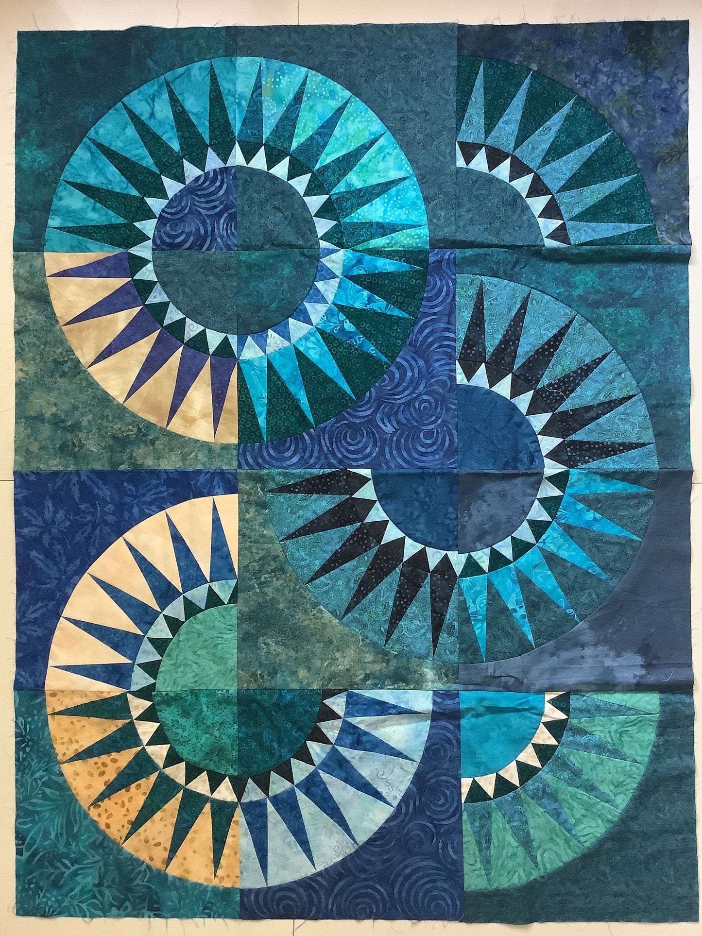 Ocean waves quilt top before quilting