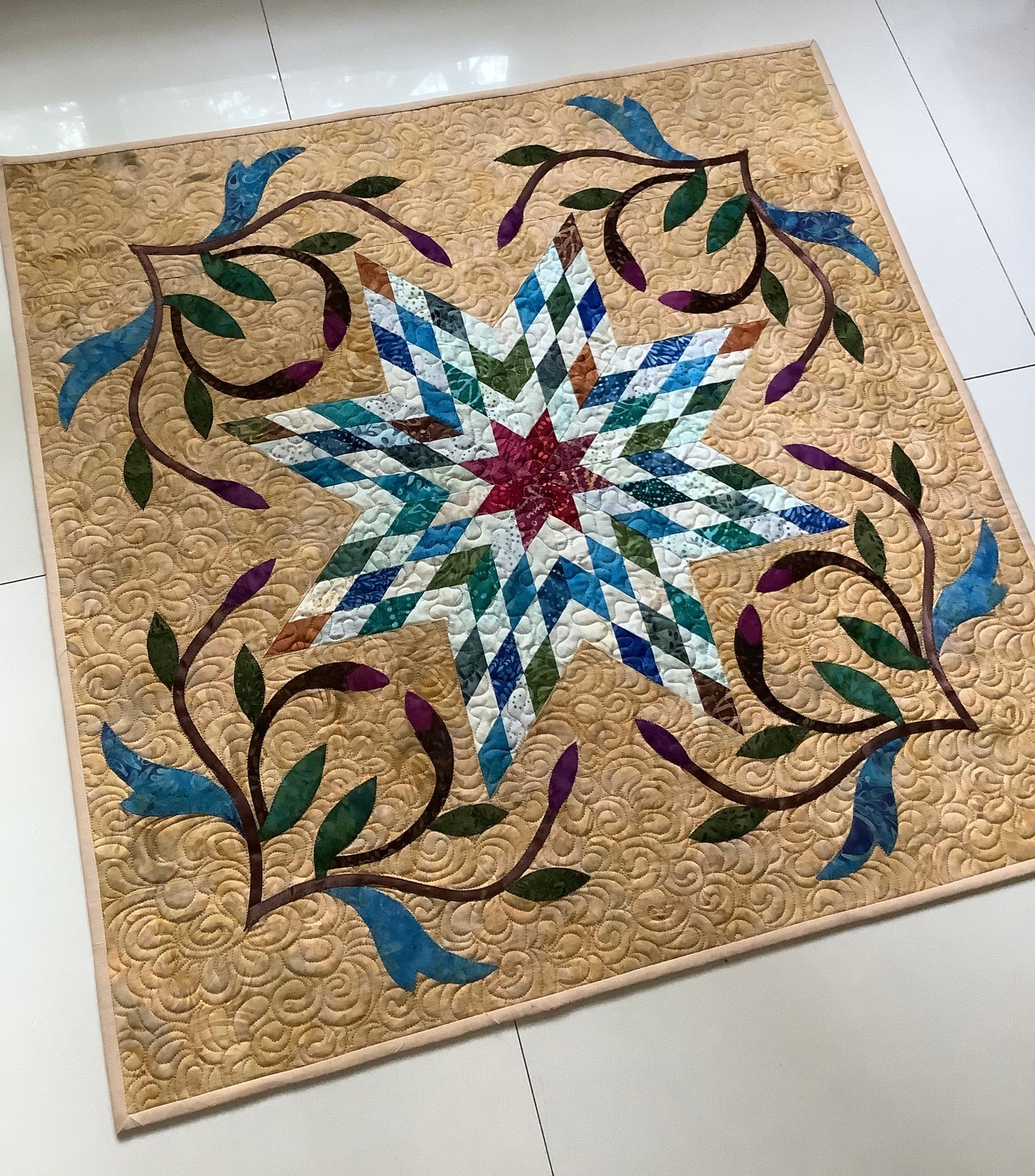 Handmade Lone Star Quilt – Quilted Wall Hanging or Table Topper