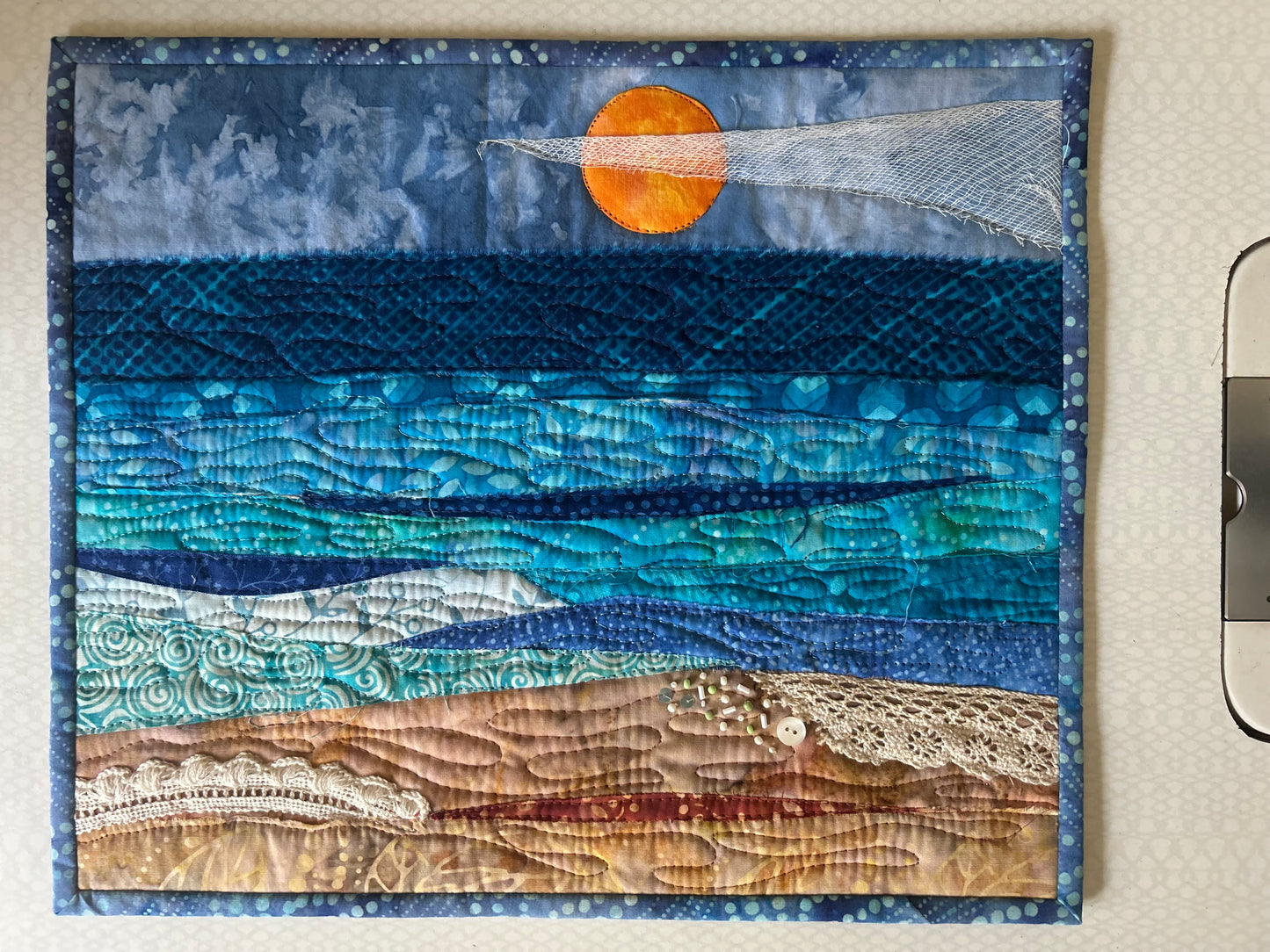 seascape, oceanic art, farmable wall decor, ocean dreams, beach house decor, beach fiber art, desk decor, artsy gift