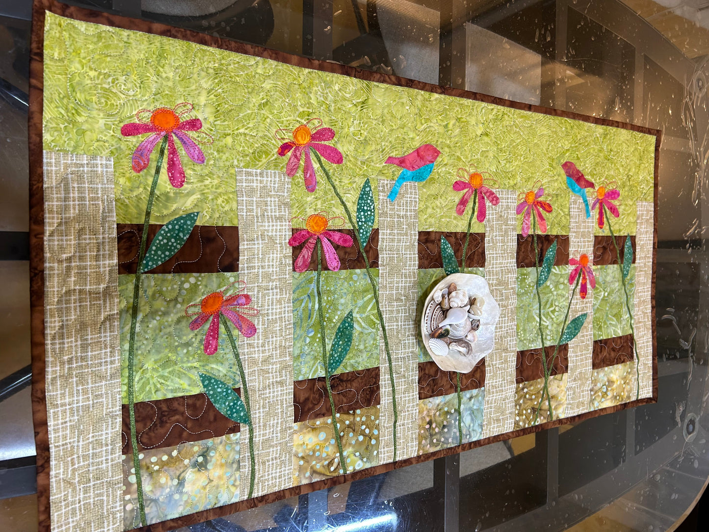 Handmade green quilted table runner
