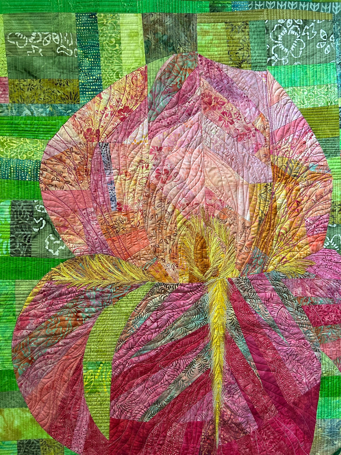 Iris Modern wall Art Quilt | Contemporary Floral Textile Wall Art