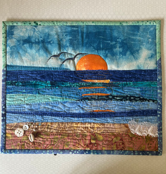 seascape, oceanic art, farmable wall decor, ocean dreams, beach house decor, beach fiber art, desk decor, artsy gift