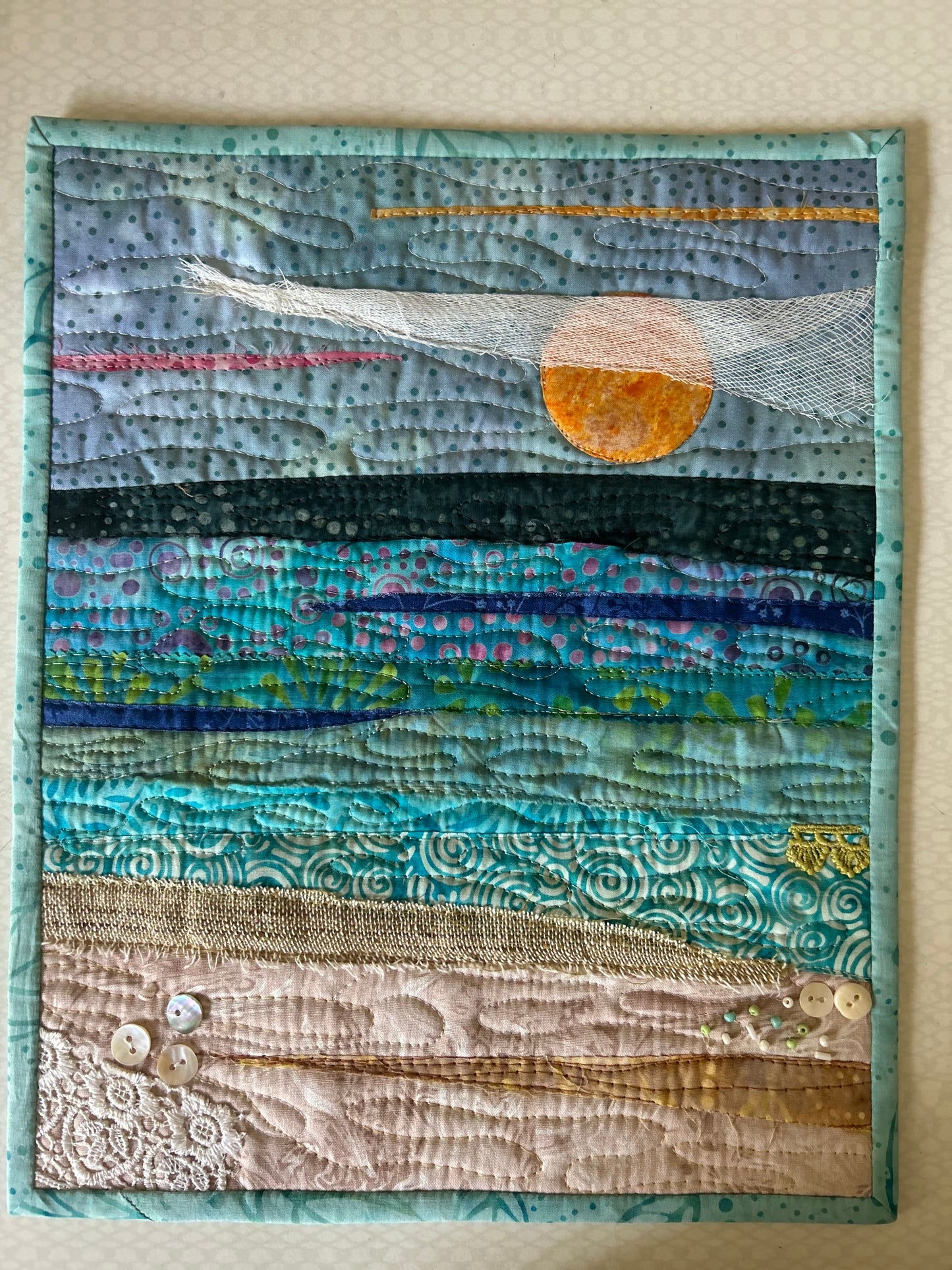 seascape, oceanic art, farmable wall decor, ocean dreams, beach house decor, beach fiber art, desk decor, artsy gift