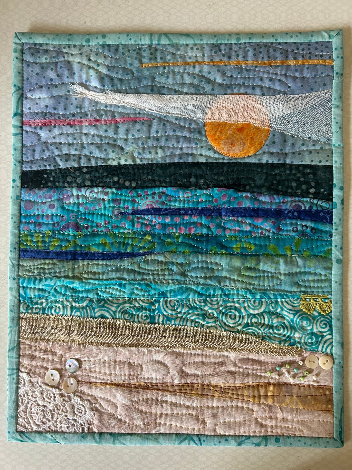 seascape, oceanic art, farmable wall decor, ocean dreams, beach house decor, beach fiber art, desk decor, artsy gift