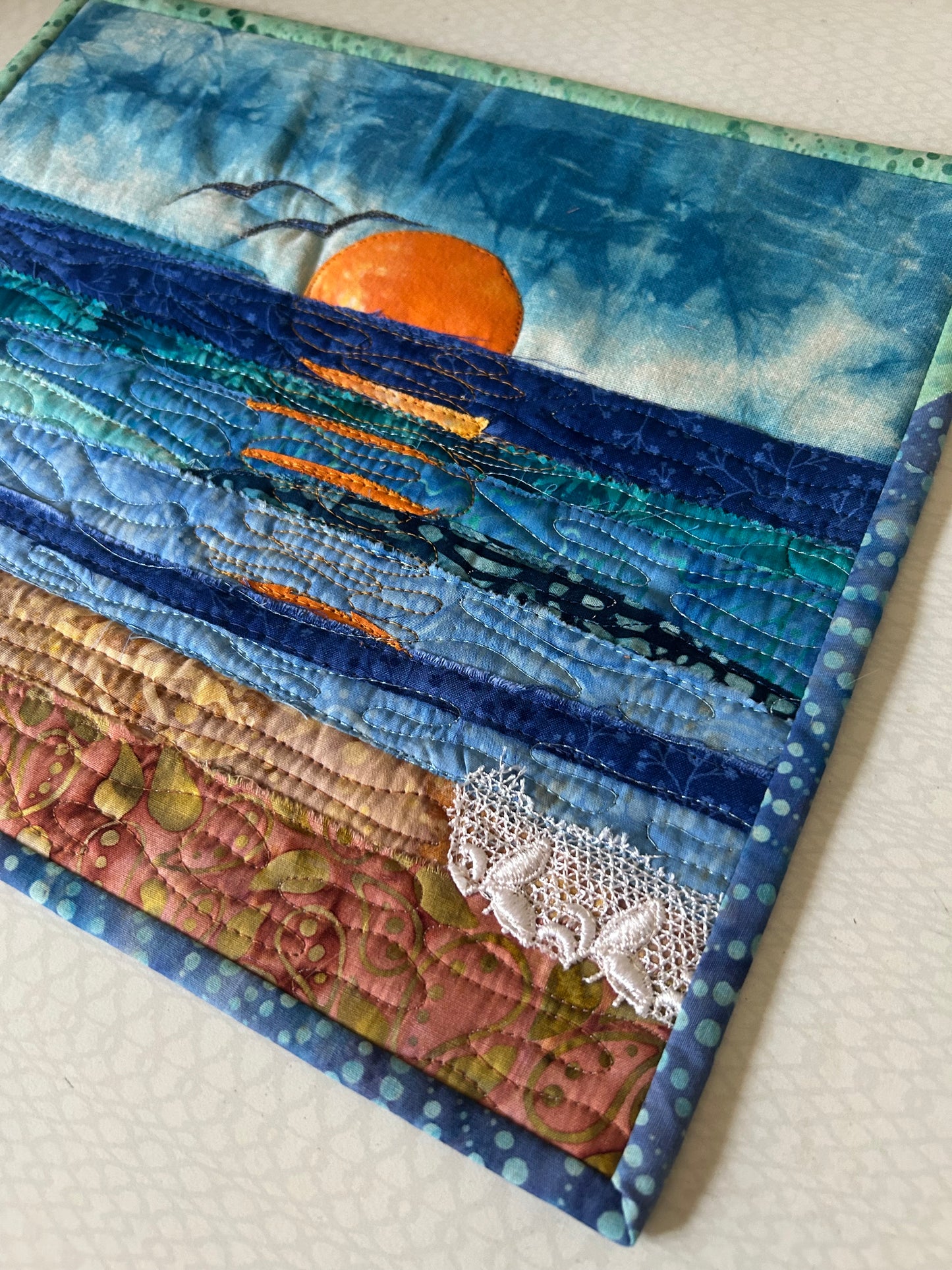 seascape, oceanic art, farmable wall decor, ocean dreams, beach house decor, beach fiber art, desk decor, artsy gift