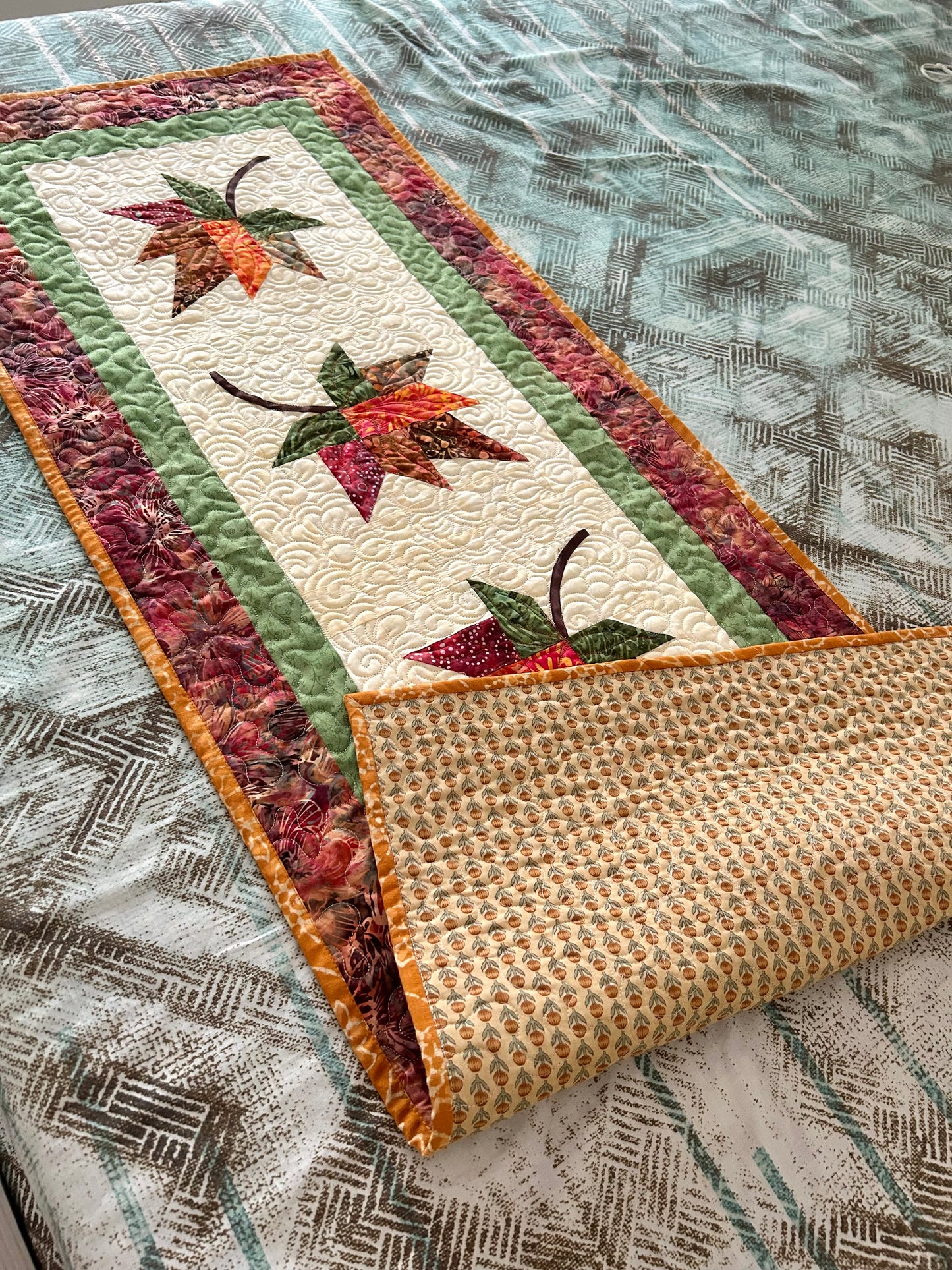 Quilted Maple Leaf Table Runner: Bali Batik Autumn Decor
