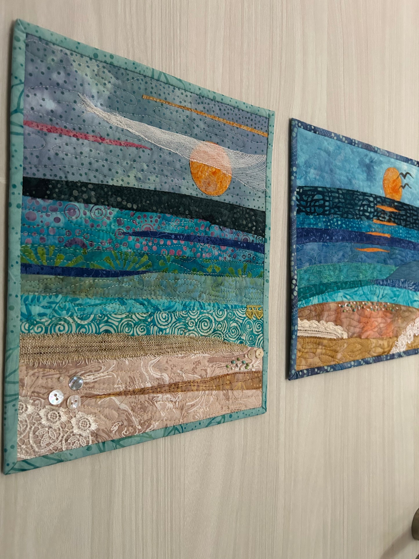 seascape, oceanic art, farmable wall decor, ocean dreams, beach house decor, beach fiber art, desk decor, artsy gift