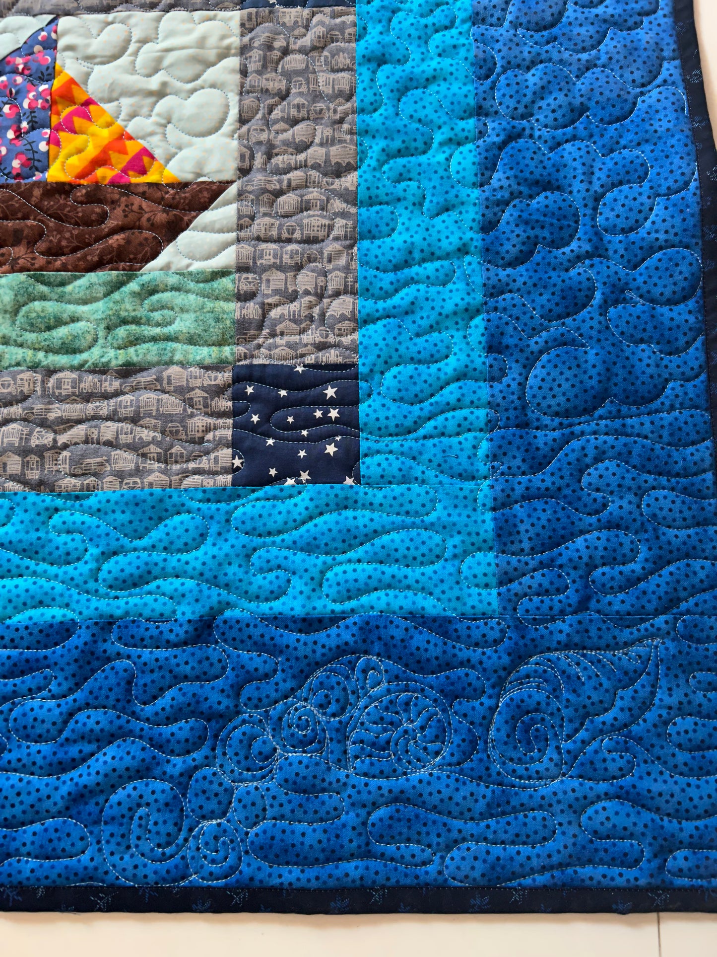 Nautical Baby Quilt – Handmade Ocean & Star Crib Quilt with Sailboat Design