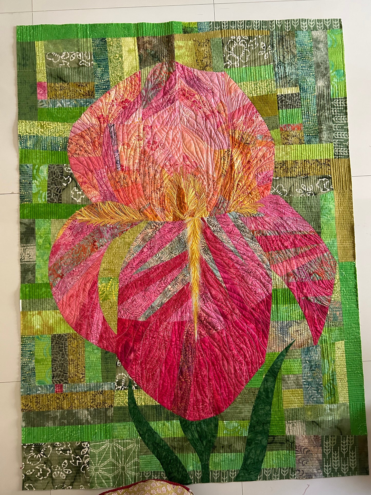 Iris Modern wall Art Quilt | Contemporary Floral Textile Wall Art