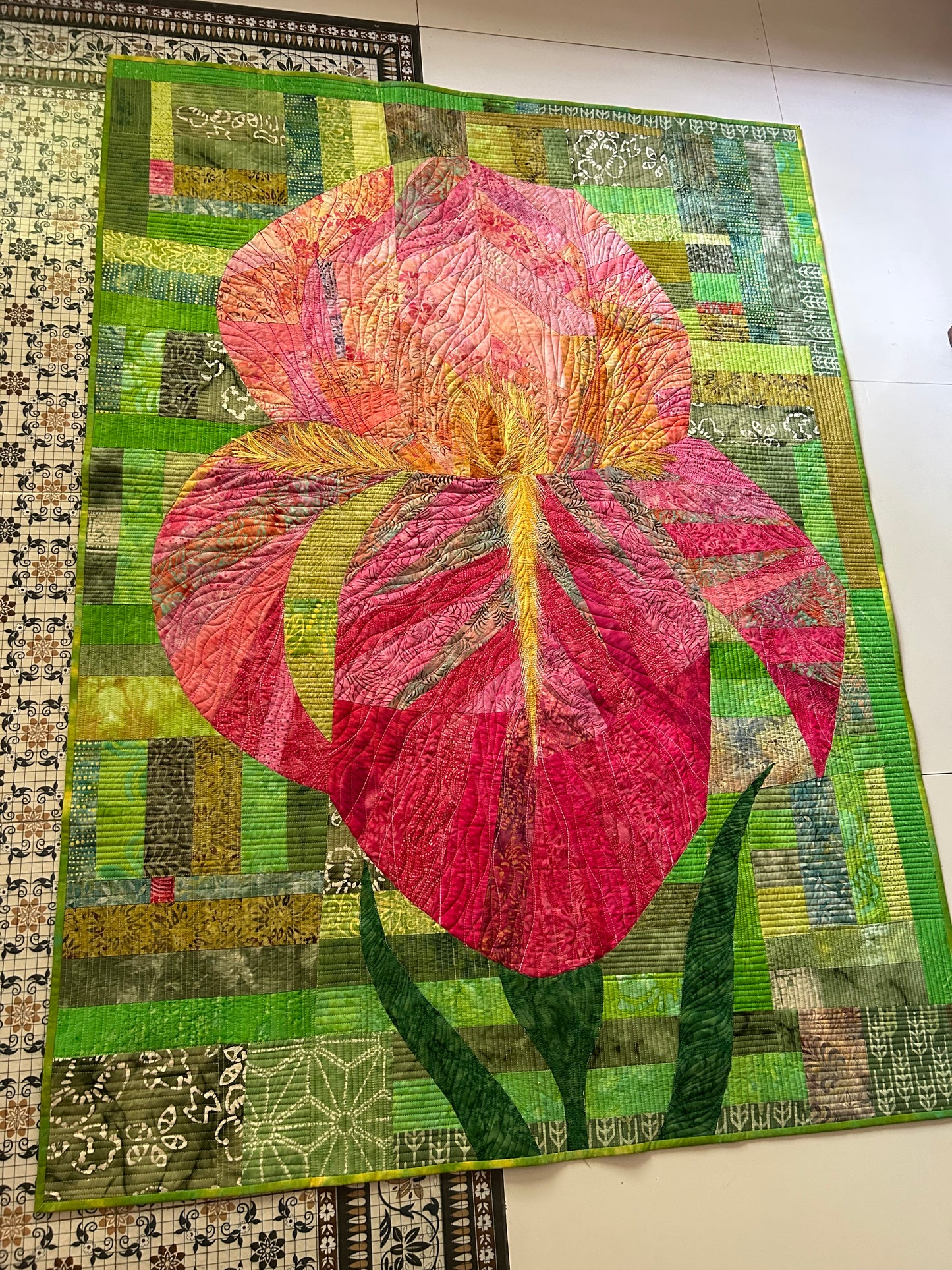 Iris Modern wall Art Quilt | Contemporary Floral Textile Wall Art