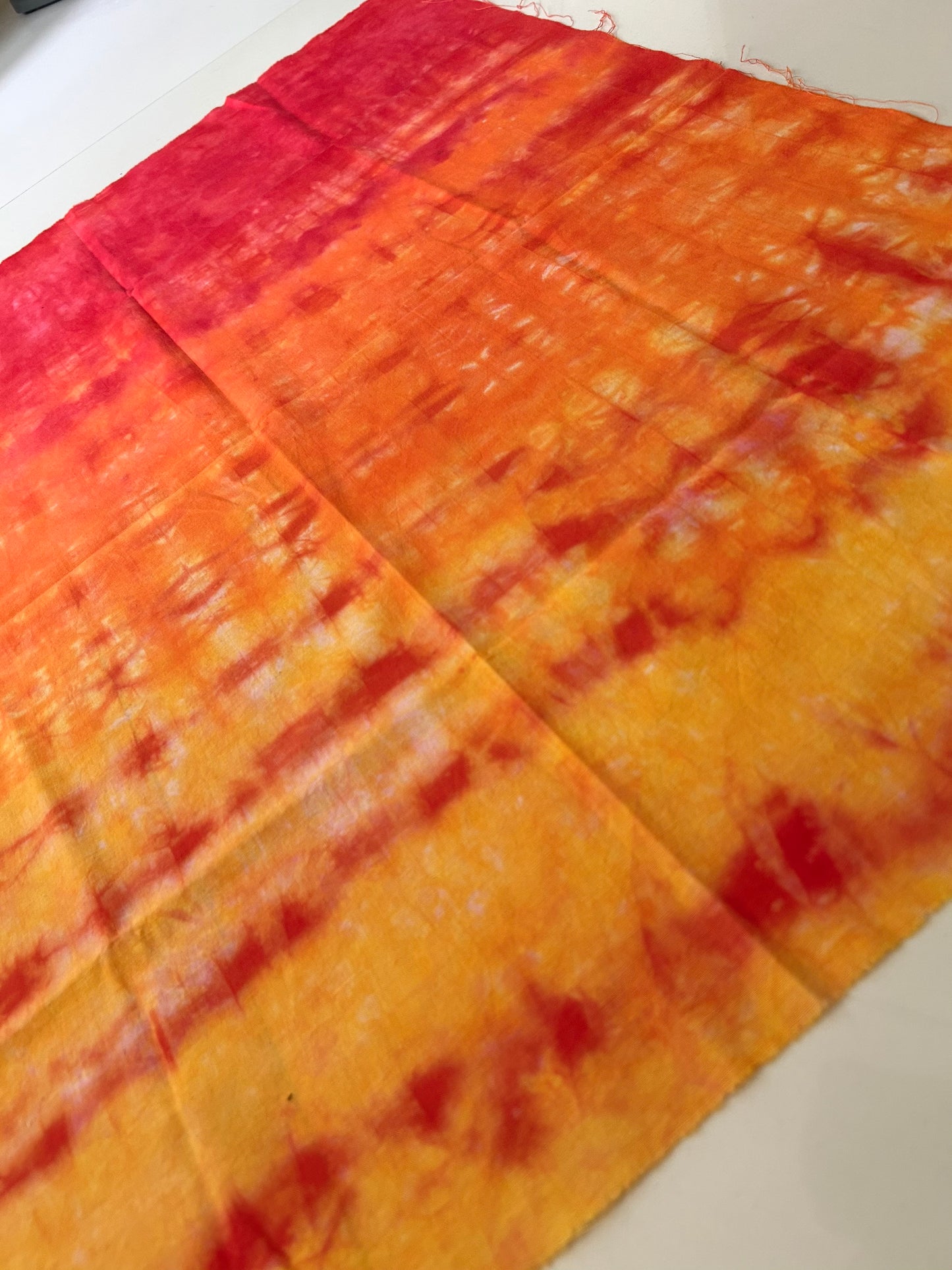 Hand Dyed Fabric Panel – Sunset Orange Pink Cotton Fabric – Art Quilt Background – OOAK Quilting Fabric – Fiber Reactive Dyed Textile