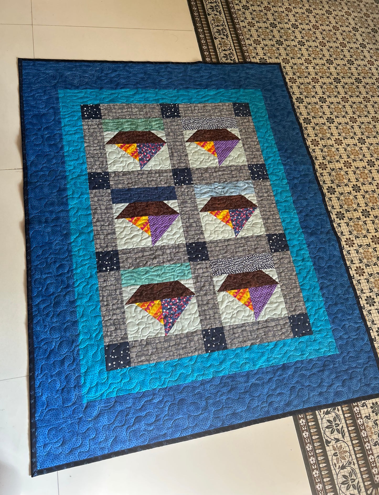 Nautical Baby Quilt – Handmade Ocean & Star Crib Quilt with Sailboat Design