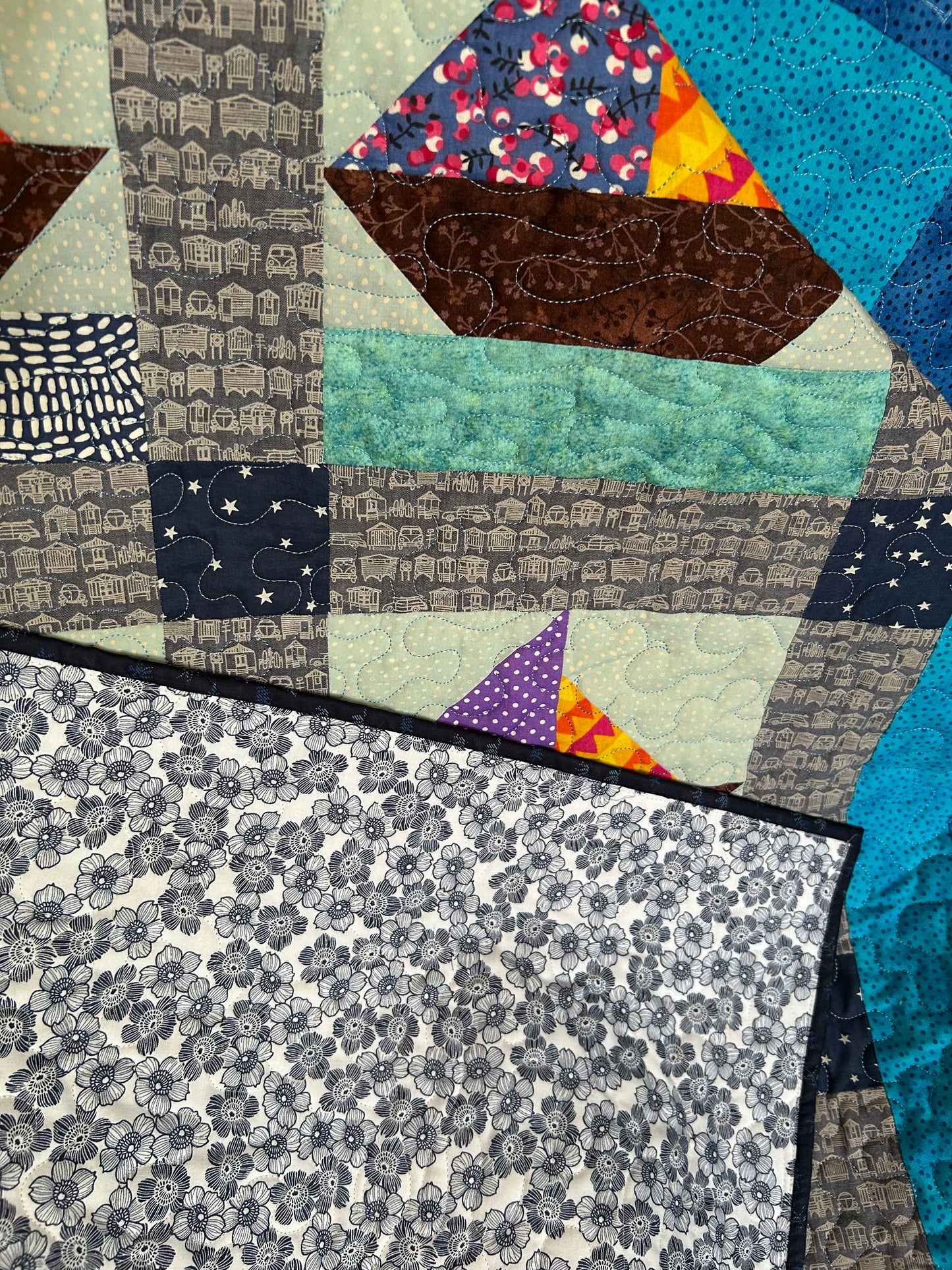 Nautical Baby Quilt – Handmade Ocean & Star Crib Quilt with Sailboat Design