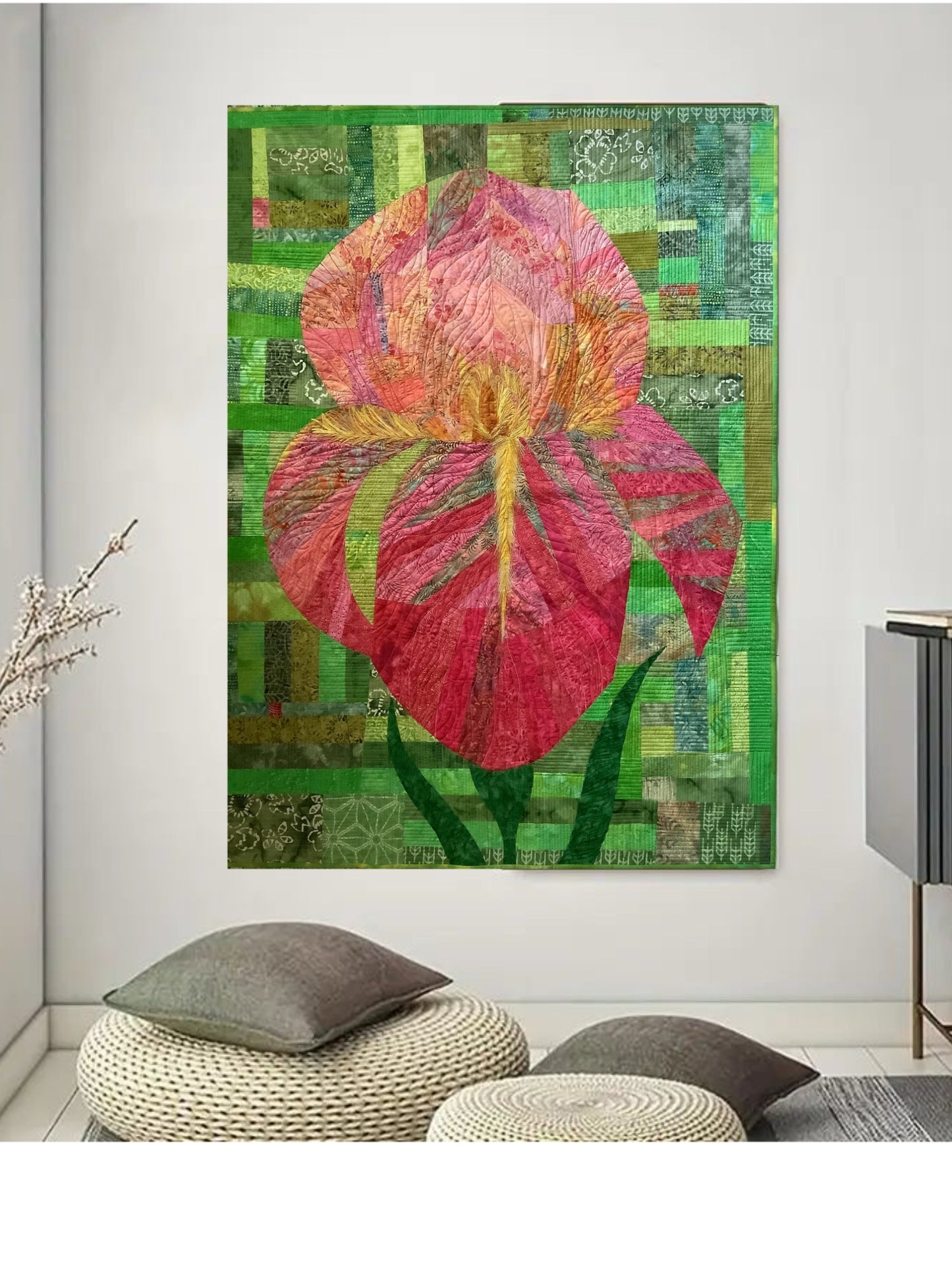 Iris Modern wall Art Quilt | Contemporary Floral Textile Wall Art