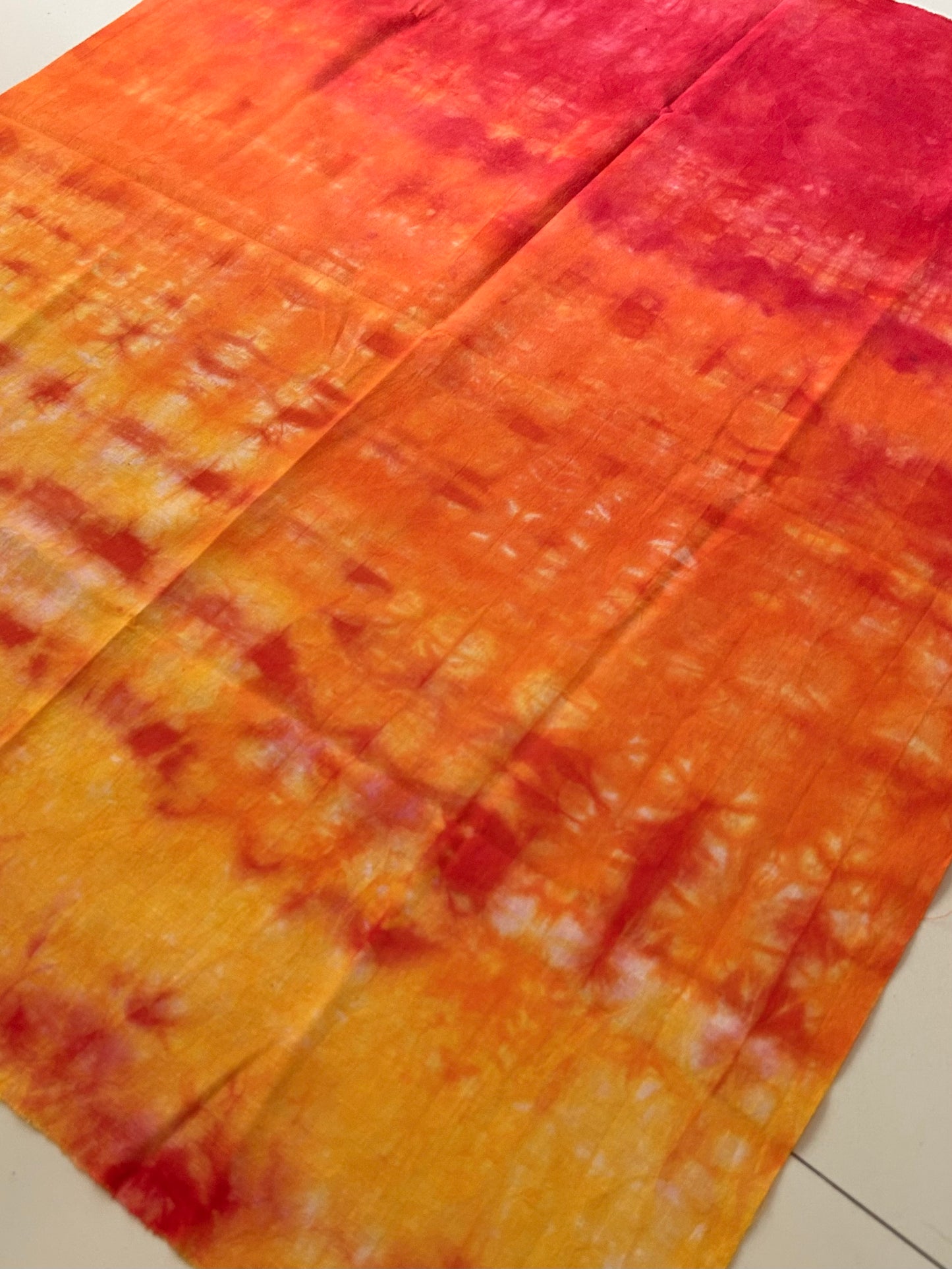 Hand Dyed Fabric Panel – Sunset Orange Pink Cotton Fabric – Art Quilt Background – OOAK Quilting Fabric – Fiber Reactive Dyed Textile