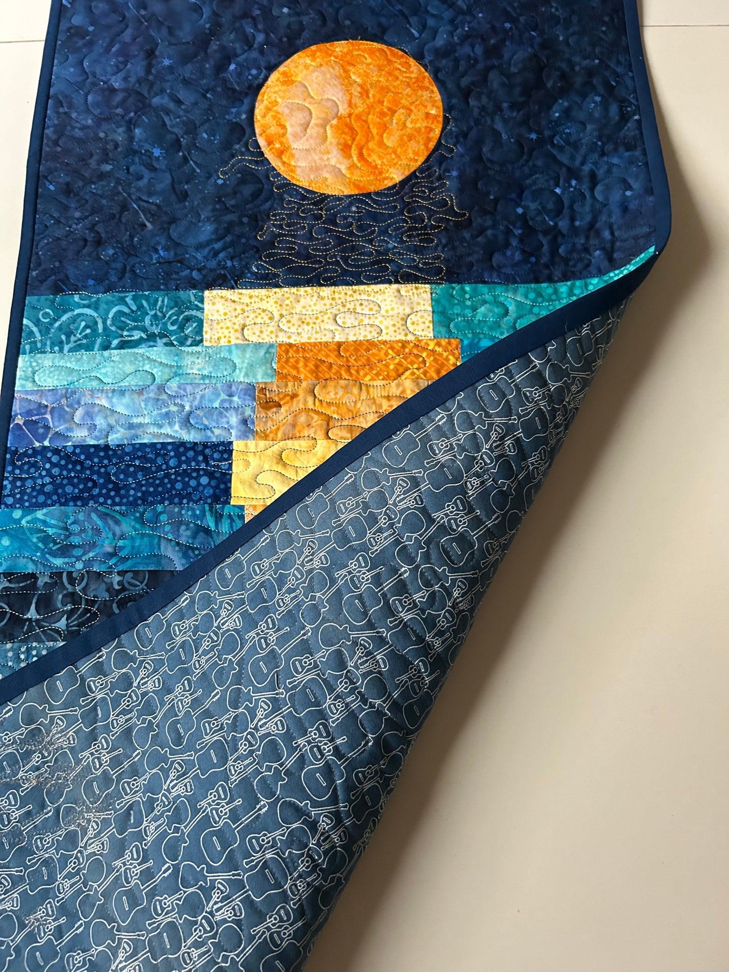 Moon Reflection Wall Hanging | Quilted Fiber Art