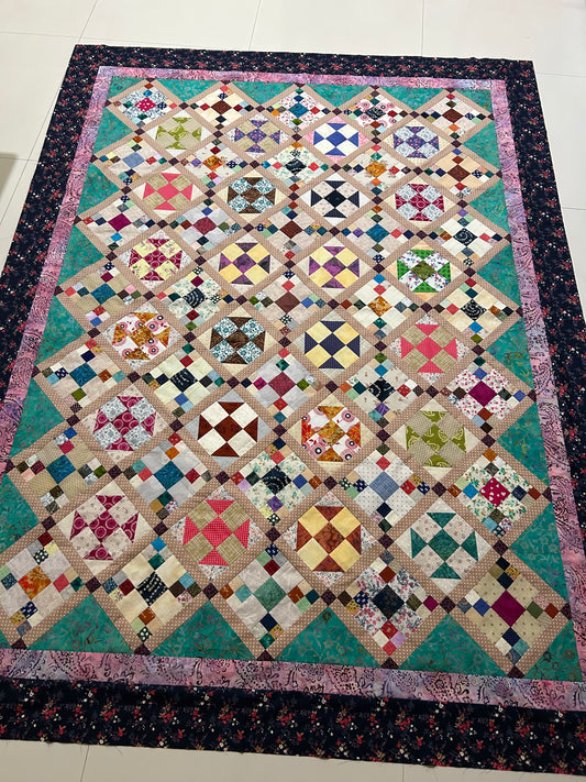 Handmade Heirloom Twin Scrap Quilt | Patchwork Bed Quilt 60 x 80 Inches