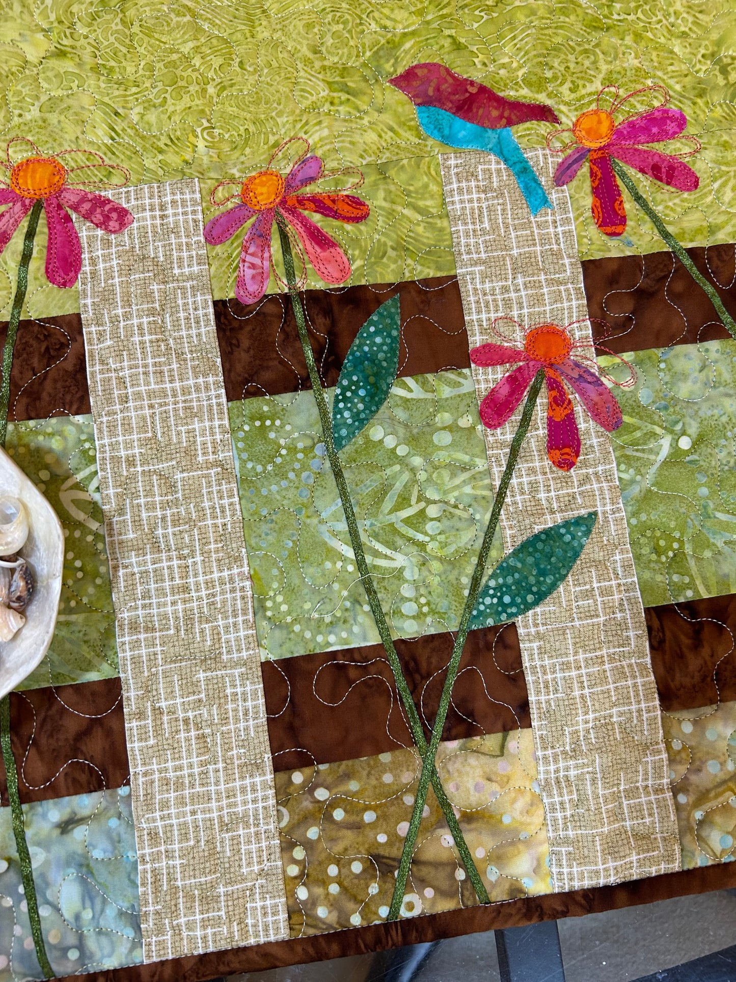 Handmade green quilted table runner