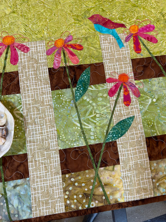 Handmade green quilted table runner
