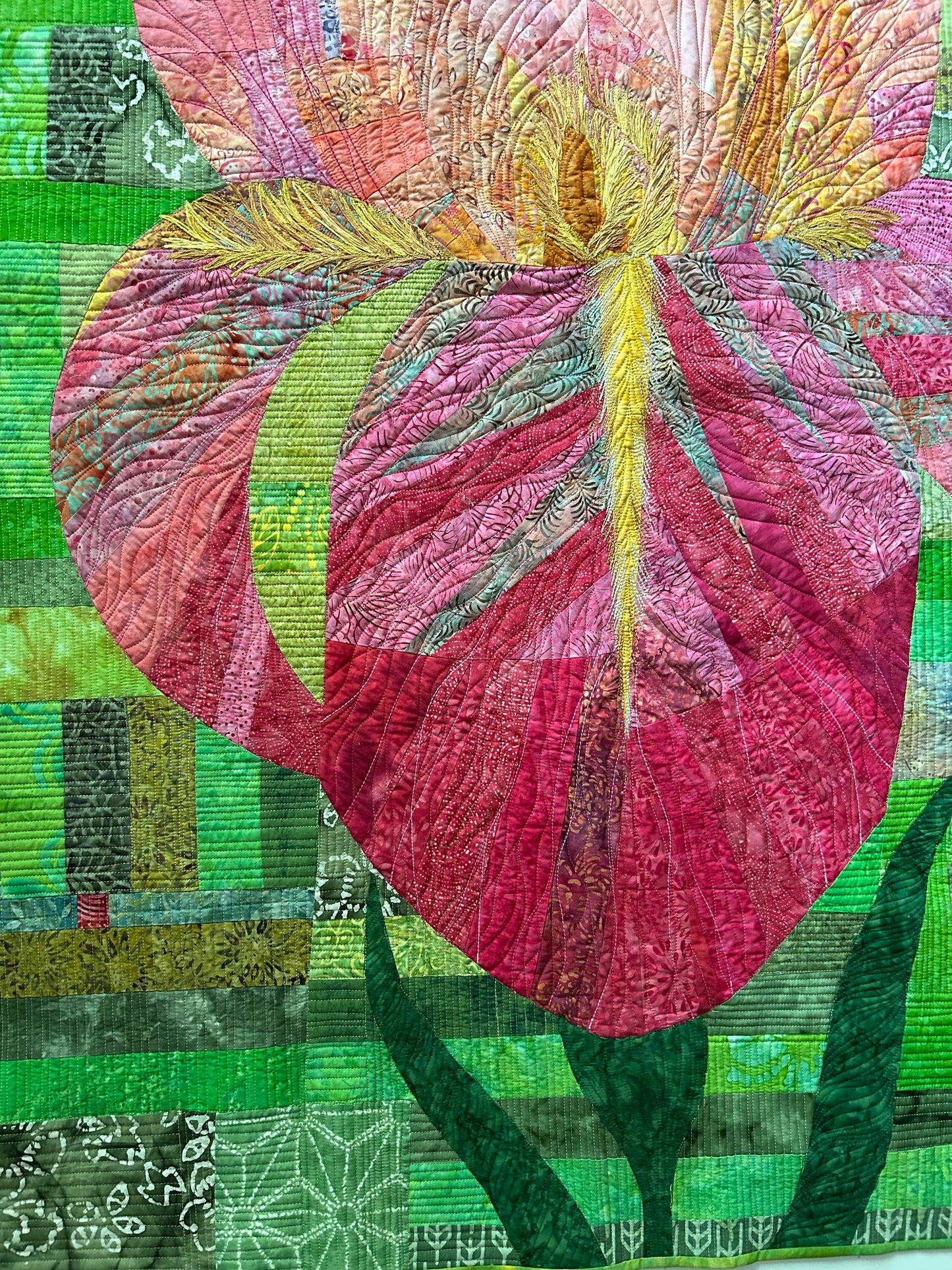 Iris Modern wall Art Quilt | Contemporary Floral Textile Wall Art