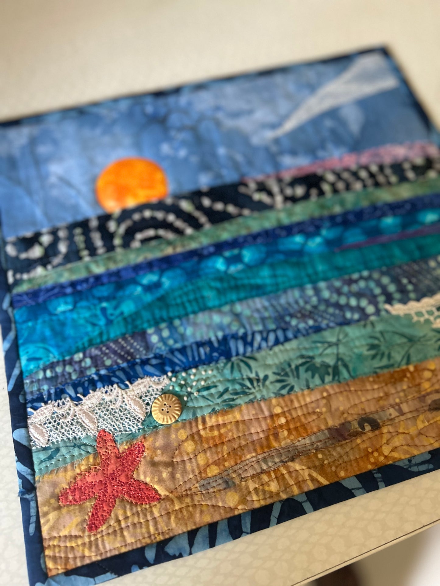 seascape, oceanic art, farmable wall decor, ocean dreams, beach house decor, beach fiber art, desk decor, artsy gift