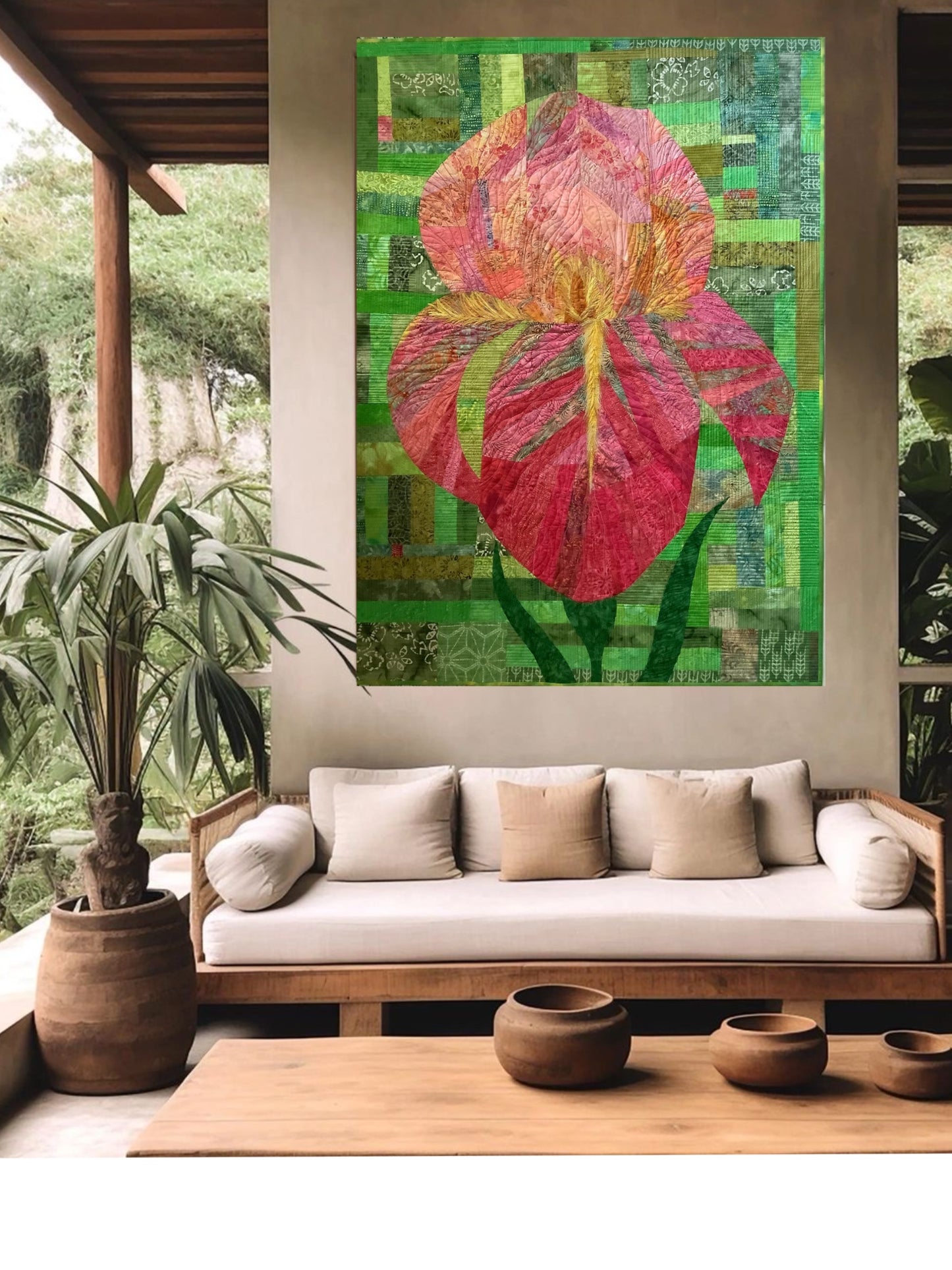 Iris Modern wall Art Quilt | Contemporary Floral Textile Wall Art
