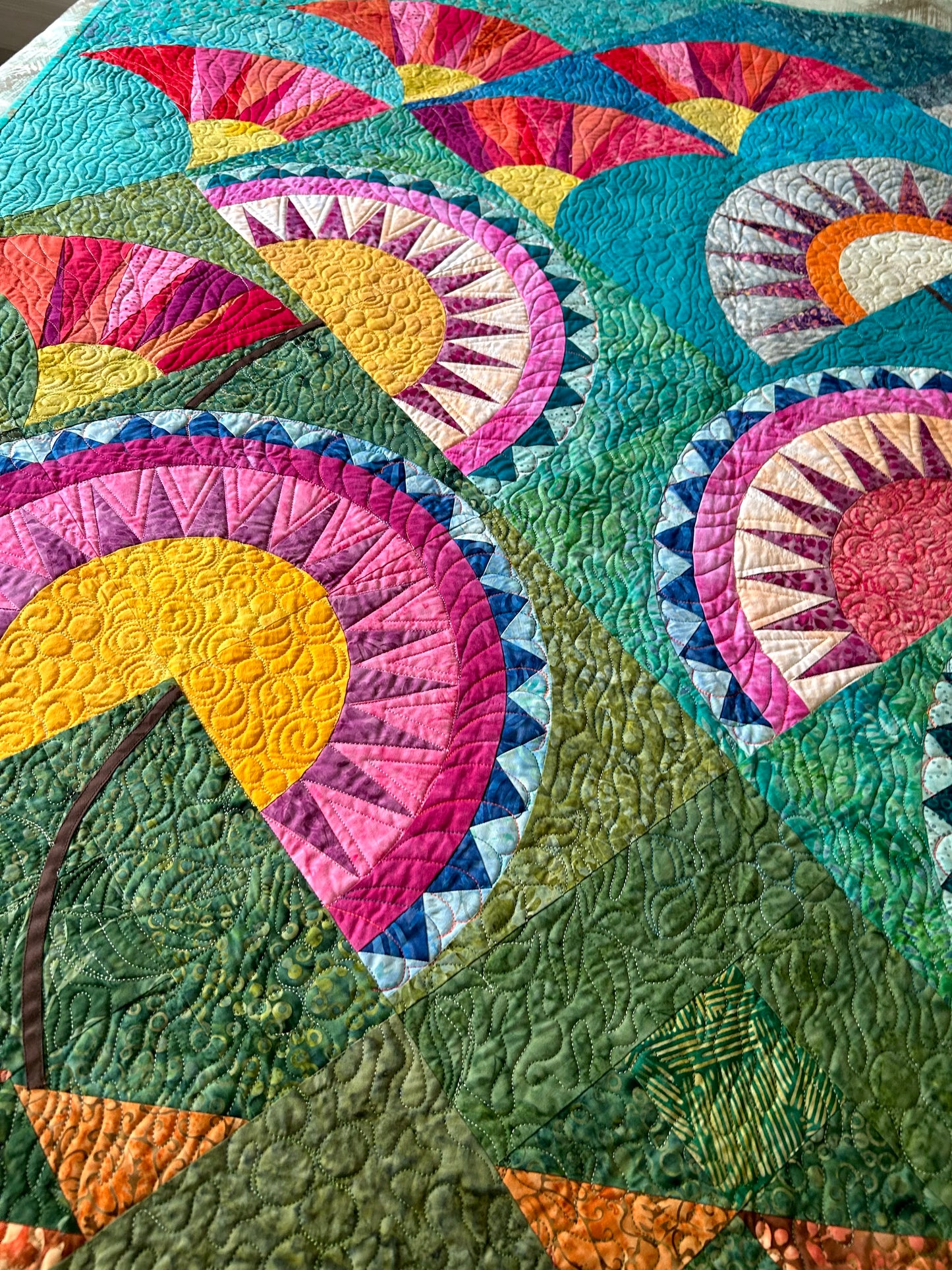 Contemporary Floral Textile  Wall Art Quilt | New York Beauty Quilt Tapestry